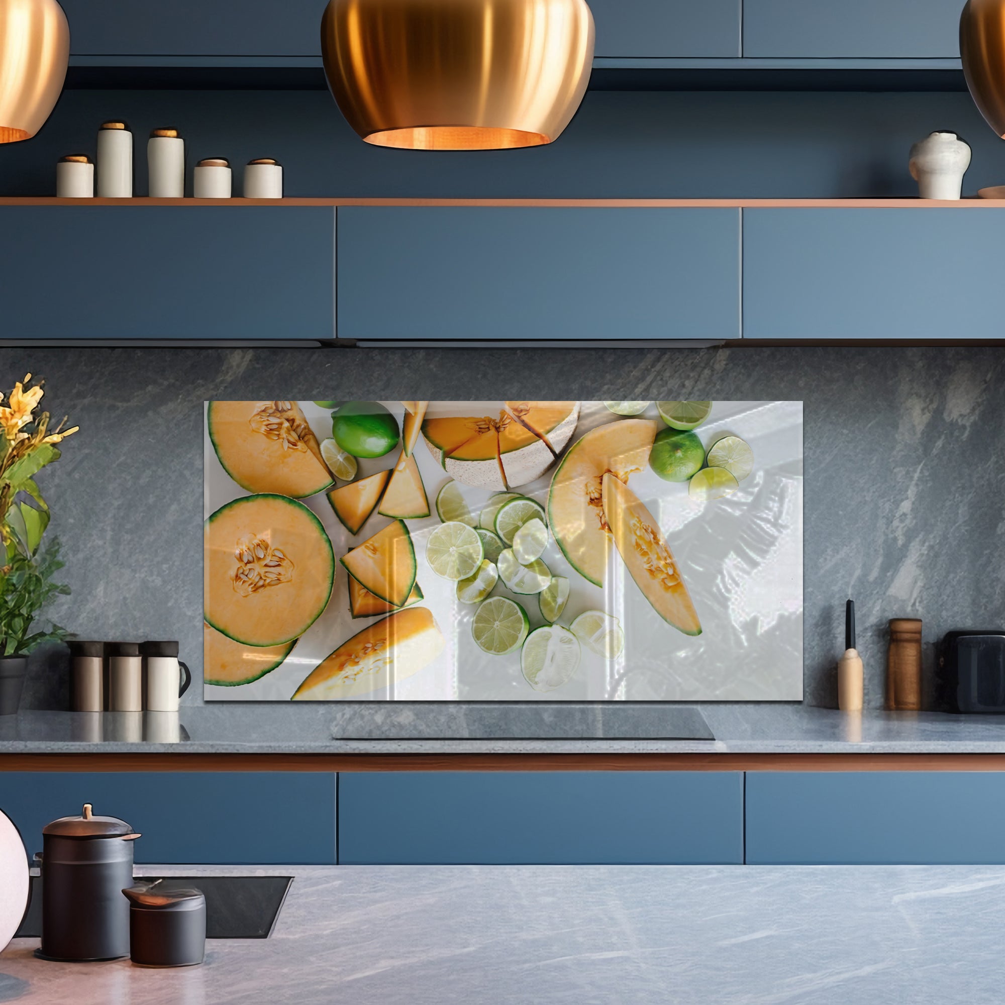 Melon & Lime Tempered Glass Backsplash – Fresh Fruit Kitchen Wall Panel