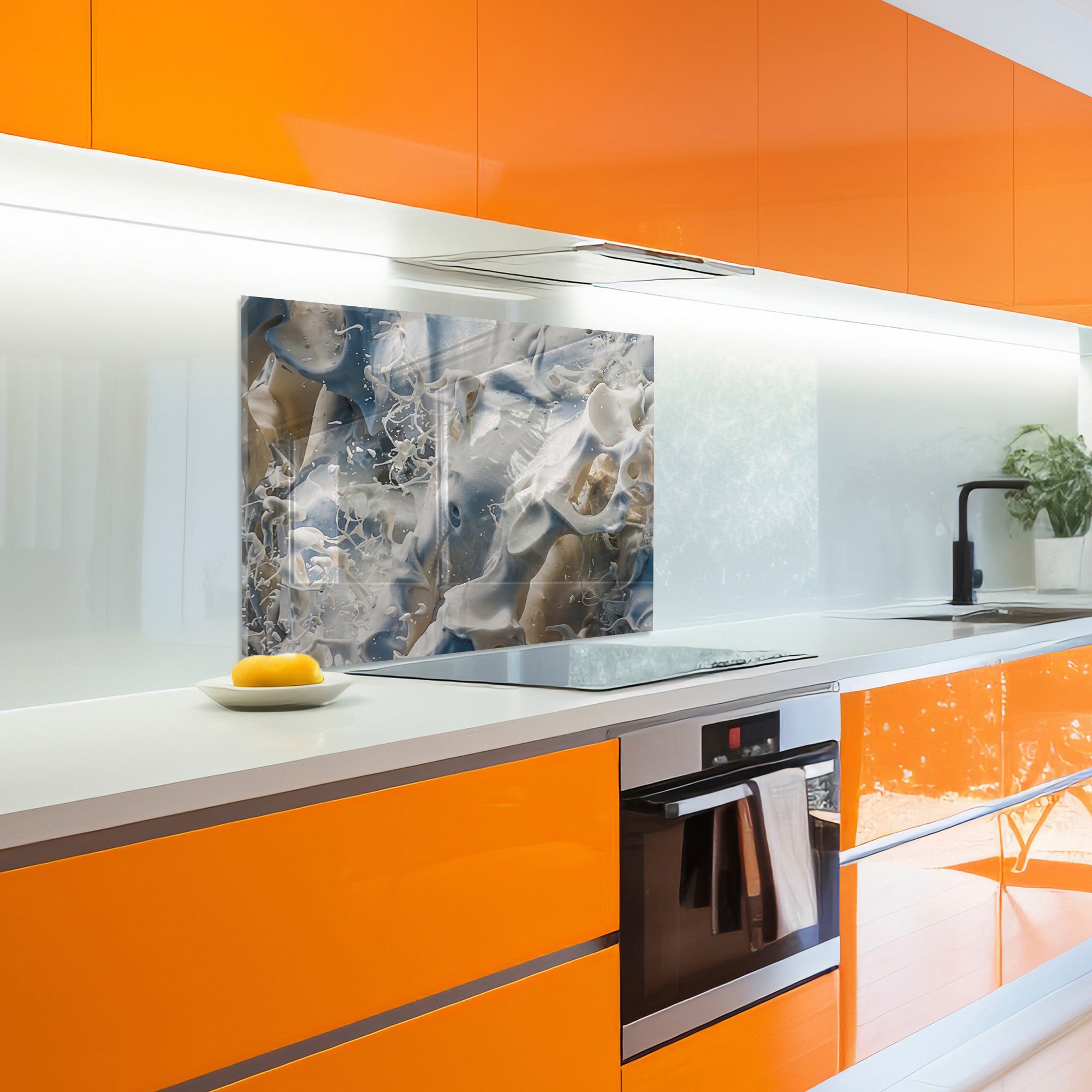 Milk Splash Tempered Glass Backsplash – Abstract Creamy Kitchen Panel