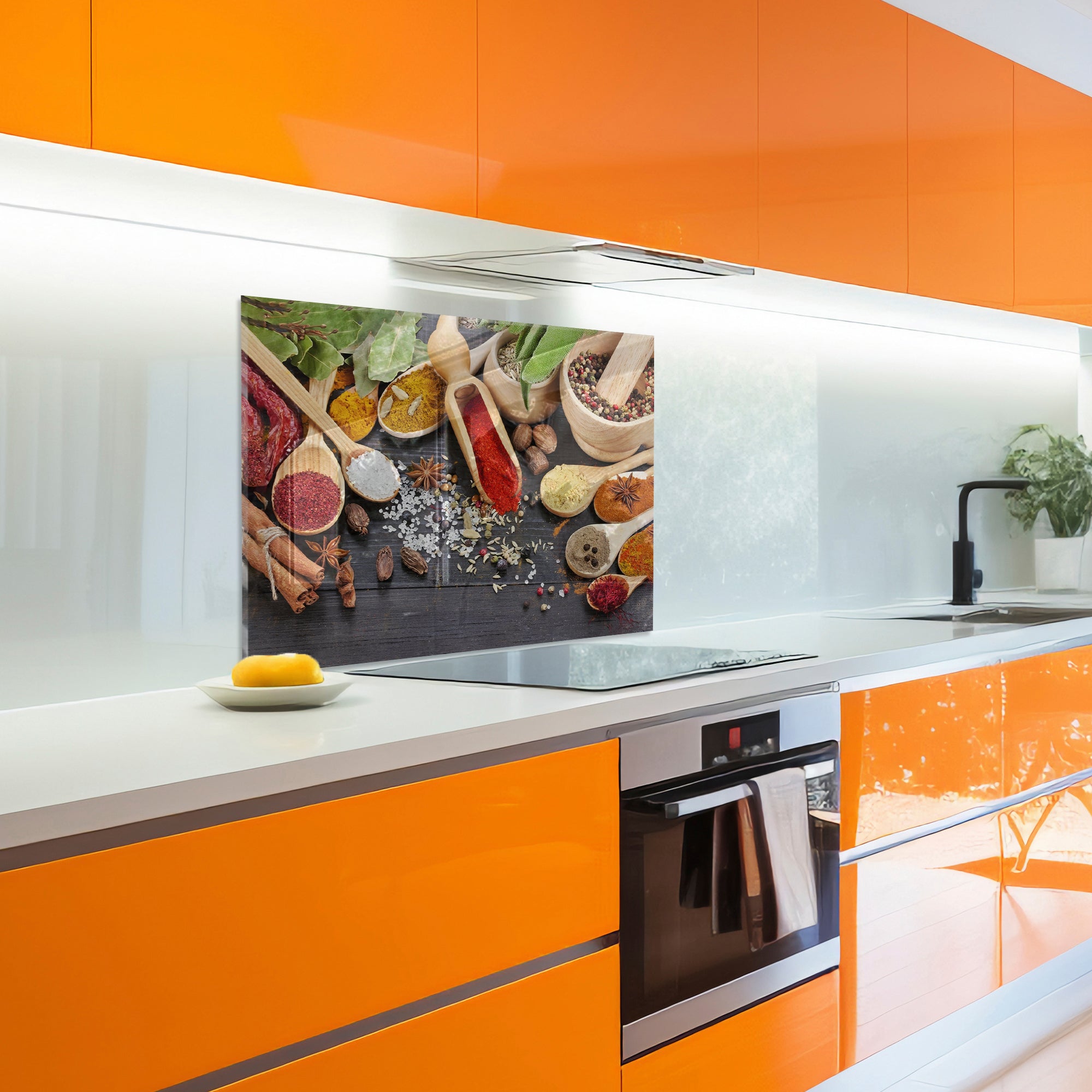Colorful Spices Tempered Glass Backsplash – Gourmet Kitchen Heat Shield