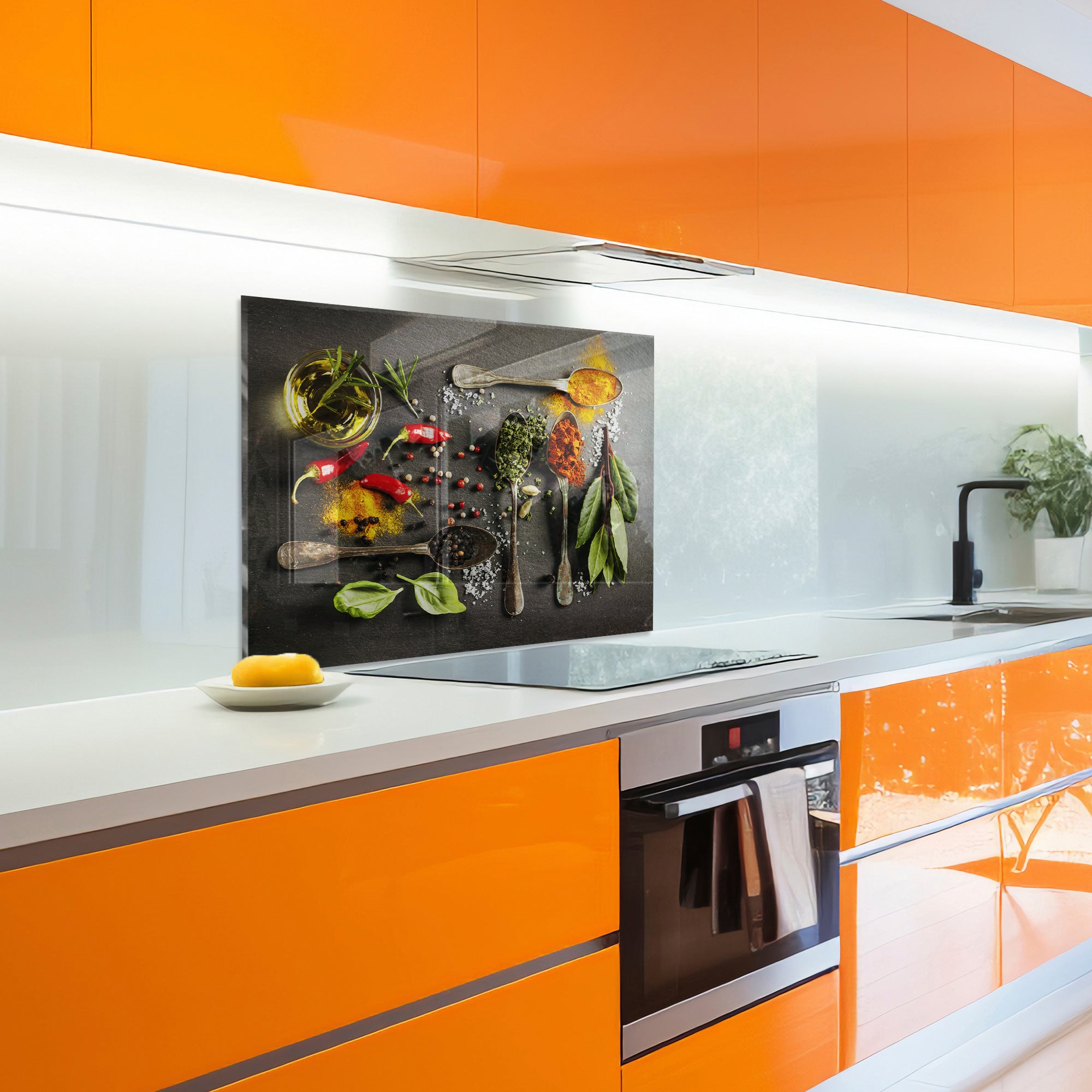 Spices & Herbs Tempered Glass Backsplash – Gourmet Kitchen Wall Panel