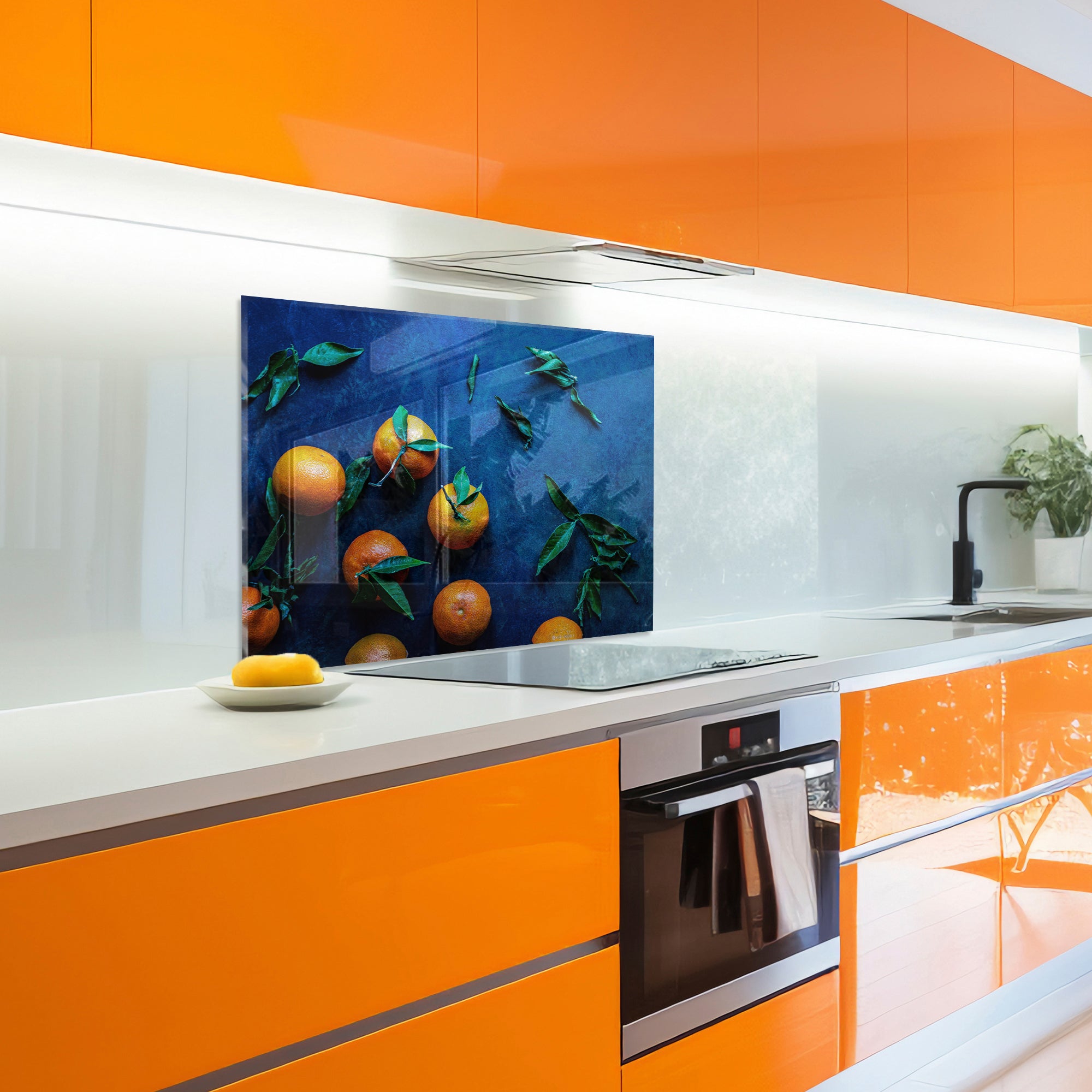 Tangerine Kitchen Tempered Glass Backsplash – Citrus Fruit Wall Panel