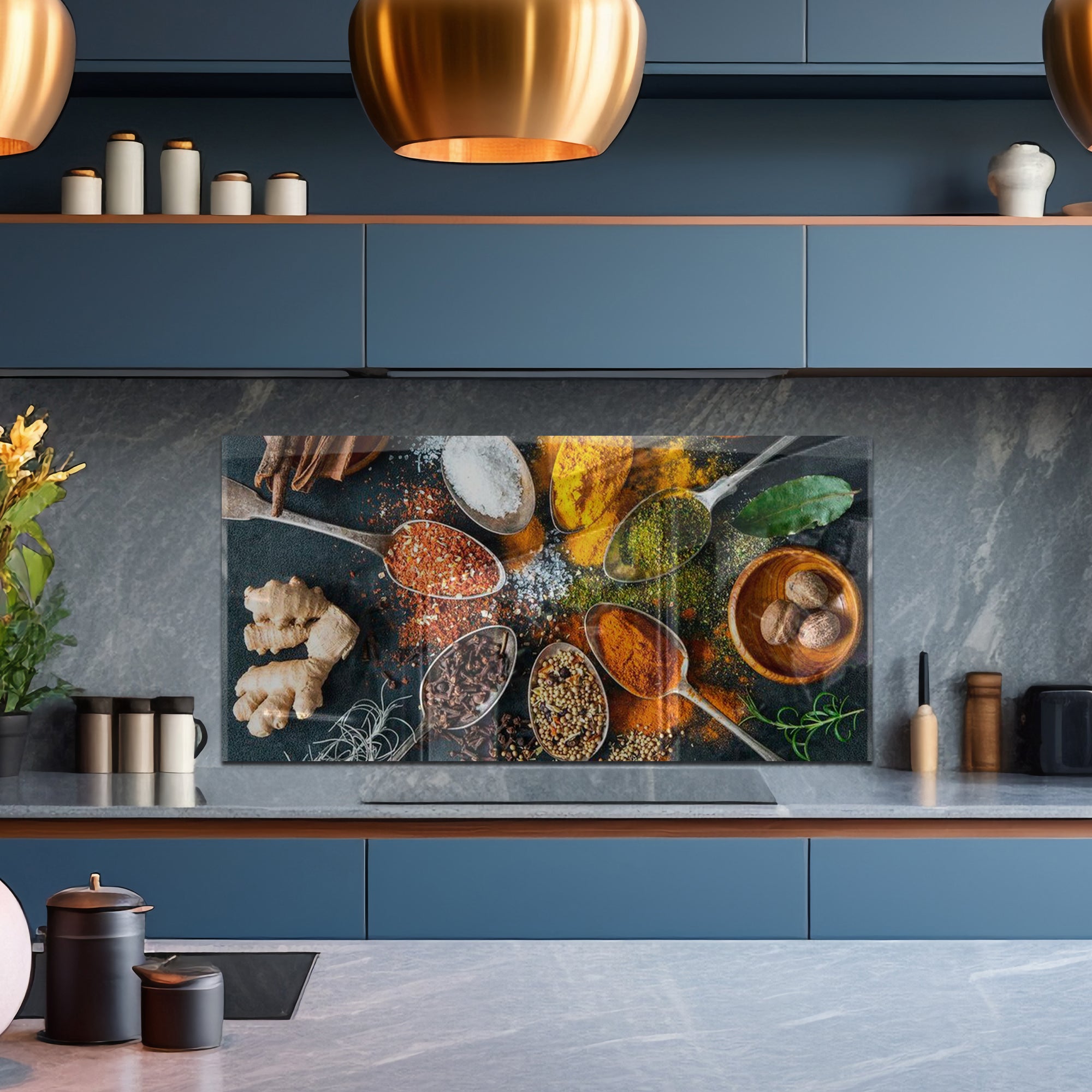 Colorful Spices Tempered Glass Backsplash – Culinary Art Kitchen Wall Panel