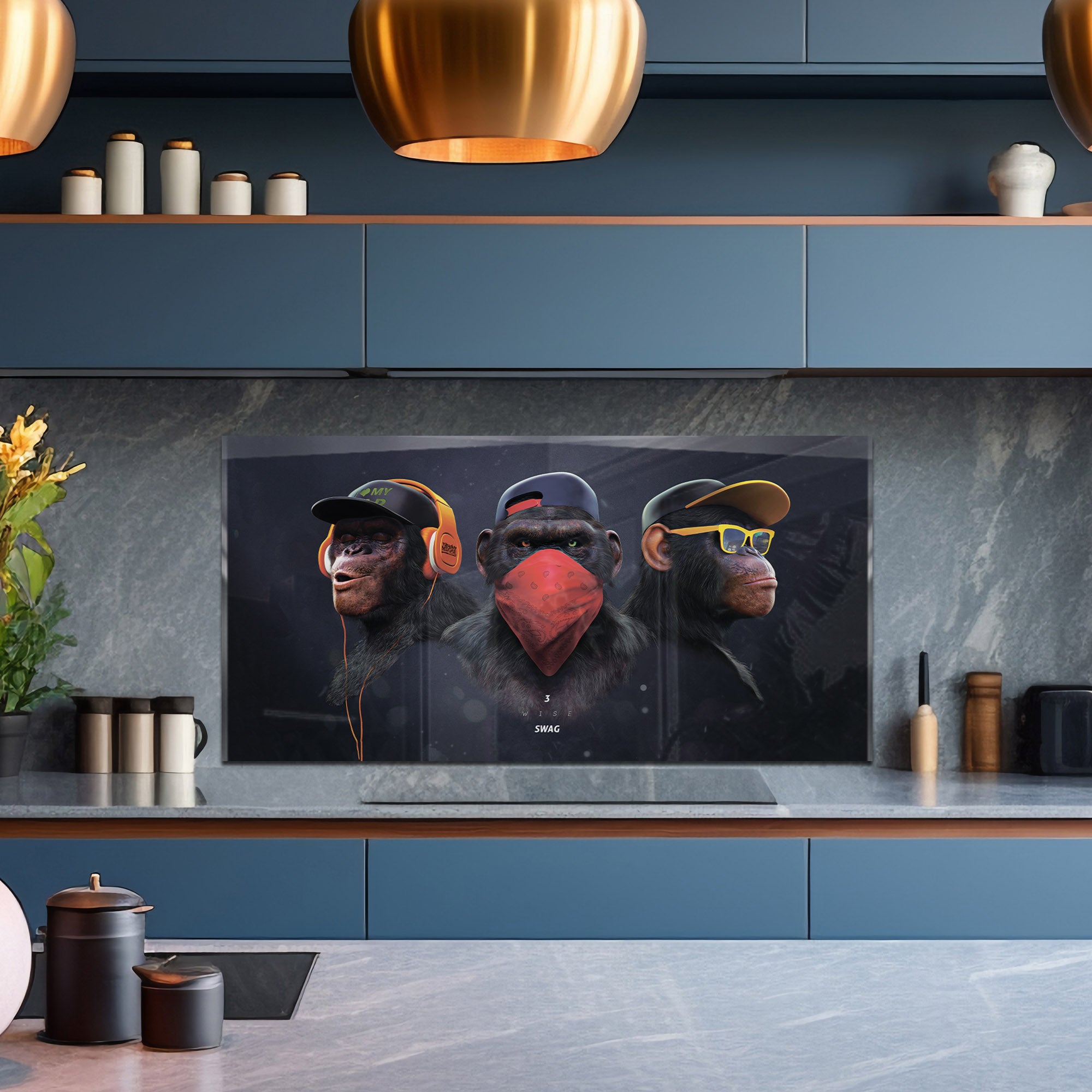 Urban Monkeys Tempered Glass Backsplash – Hip-Hop Street Art Kitchen Panel