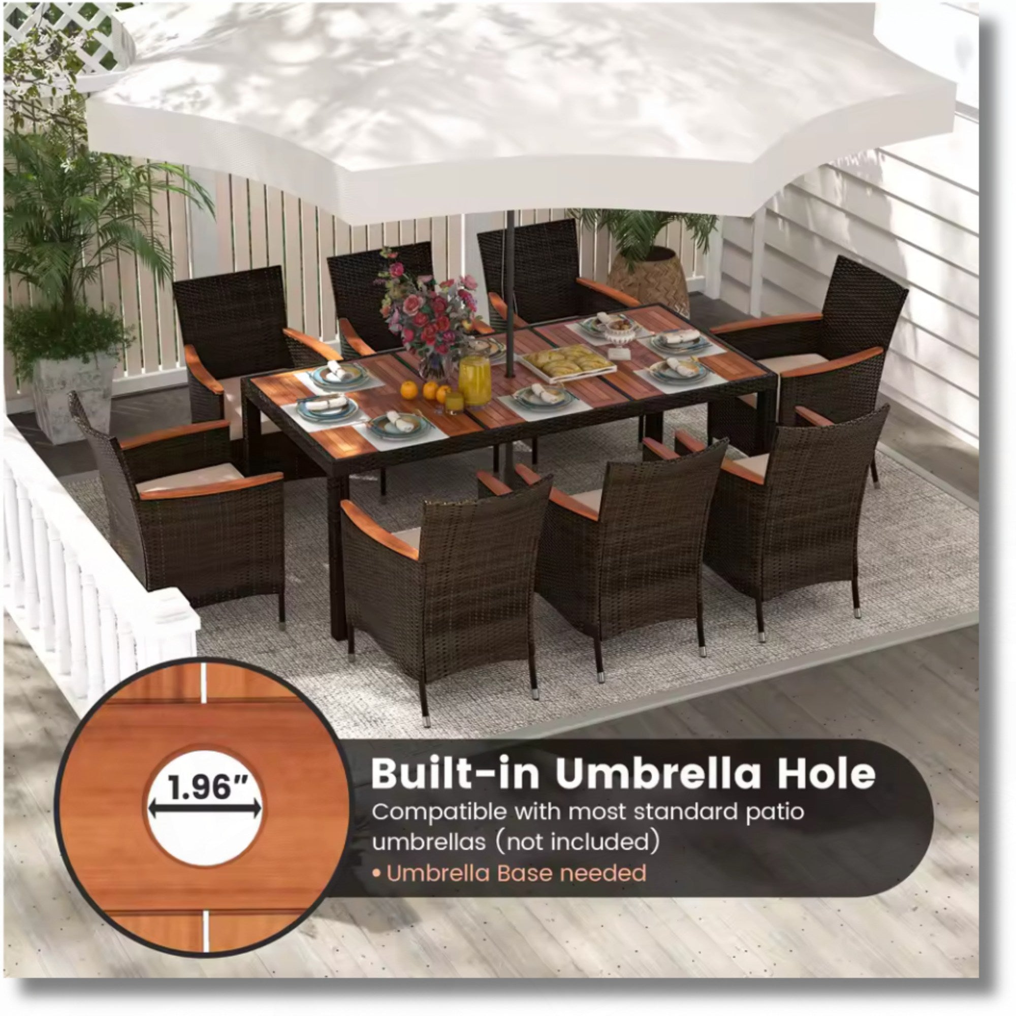 9PCS Patio Dining Set by Add2Home – Acacia Wood Table & Rattan Chairs