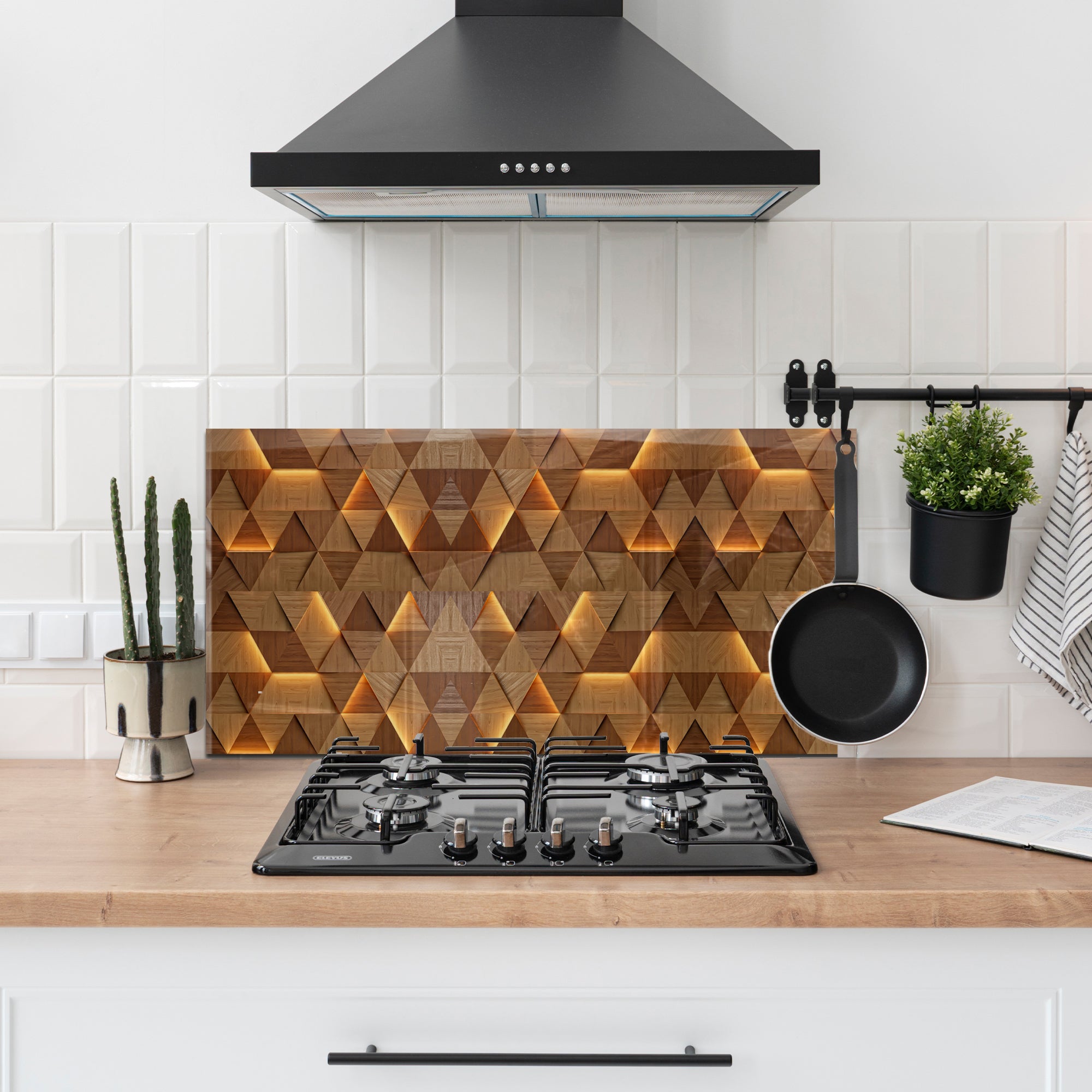 Geometric Wood Pattern Tempered Glass Backsplash