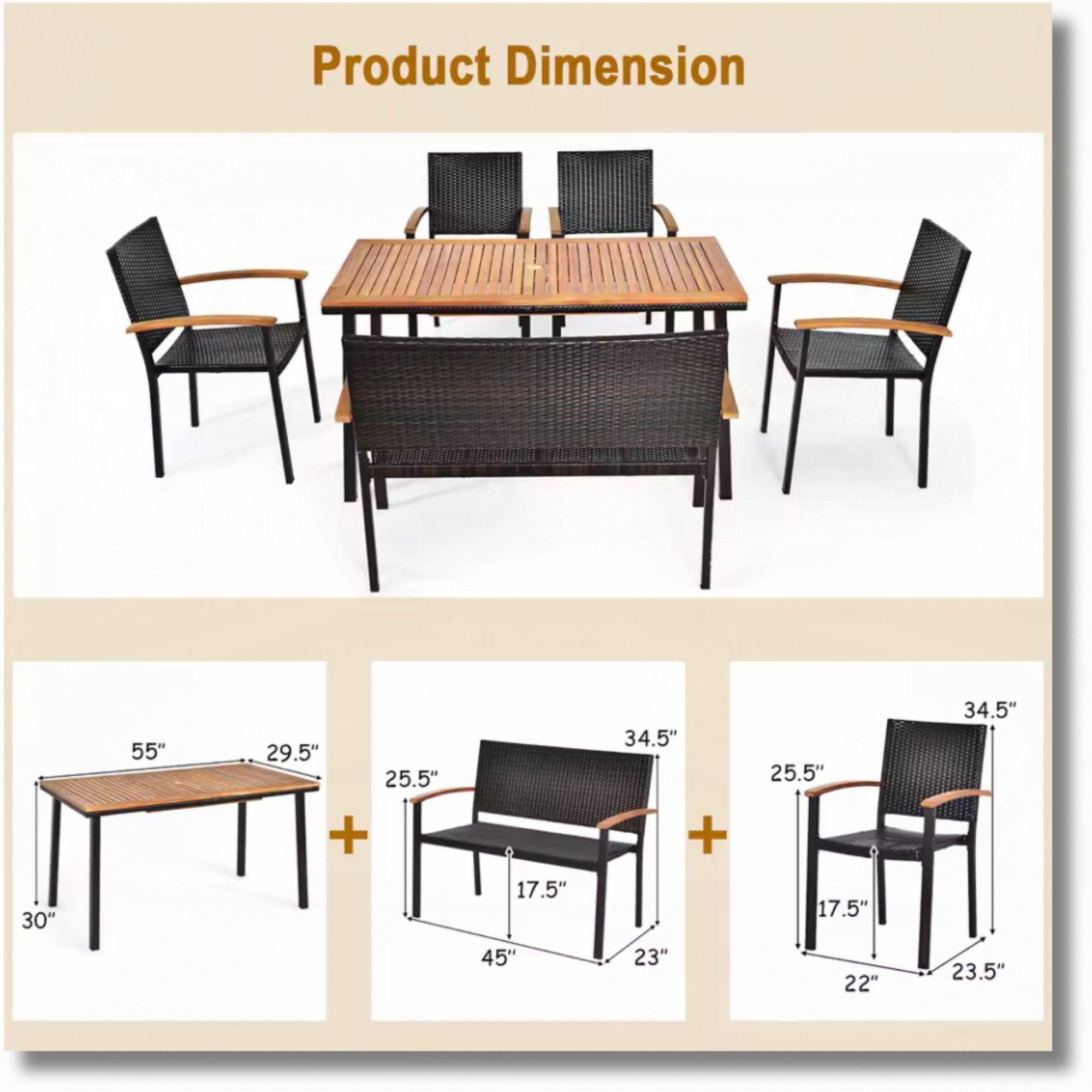 6PCS Patio Dining Set by Add2Home – Acacia Wood Table & Rattan Seating