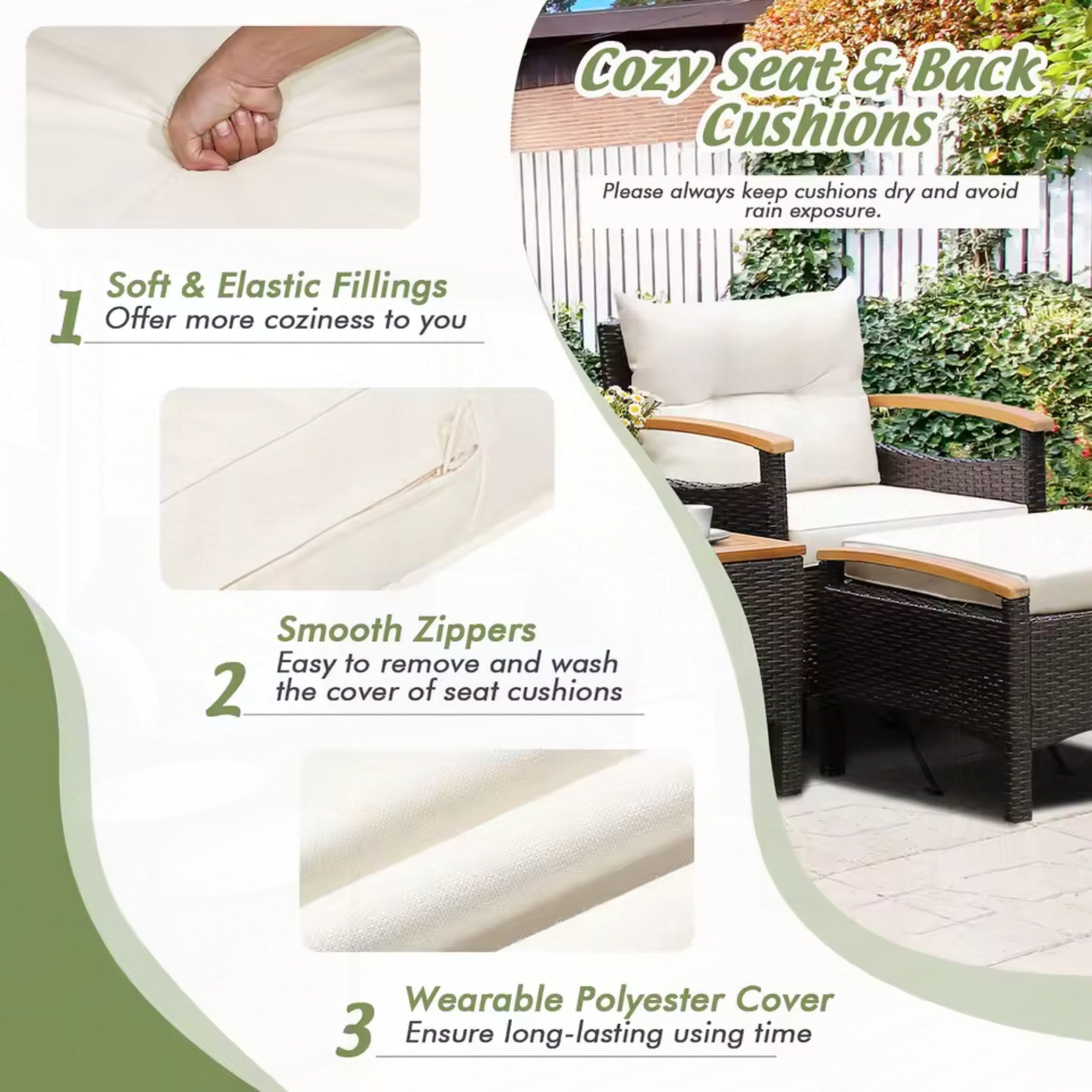 5PCS Patio Sofa Set by Add2Home – Rattan Chairs & Ottomans with Wood Top Table