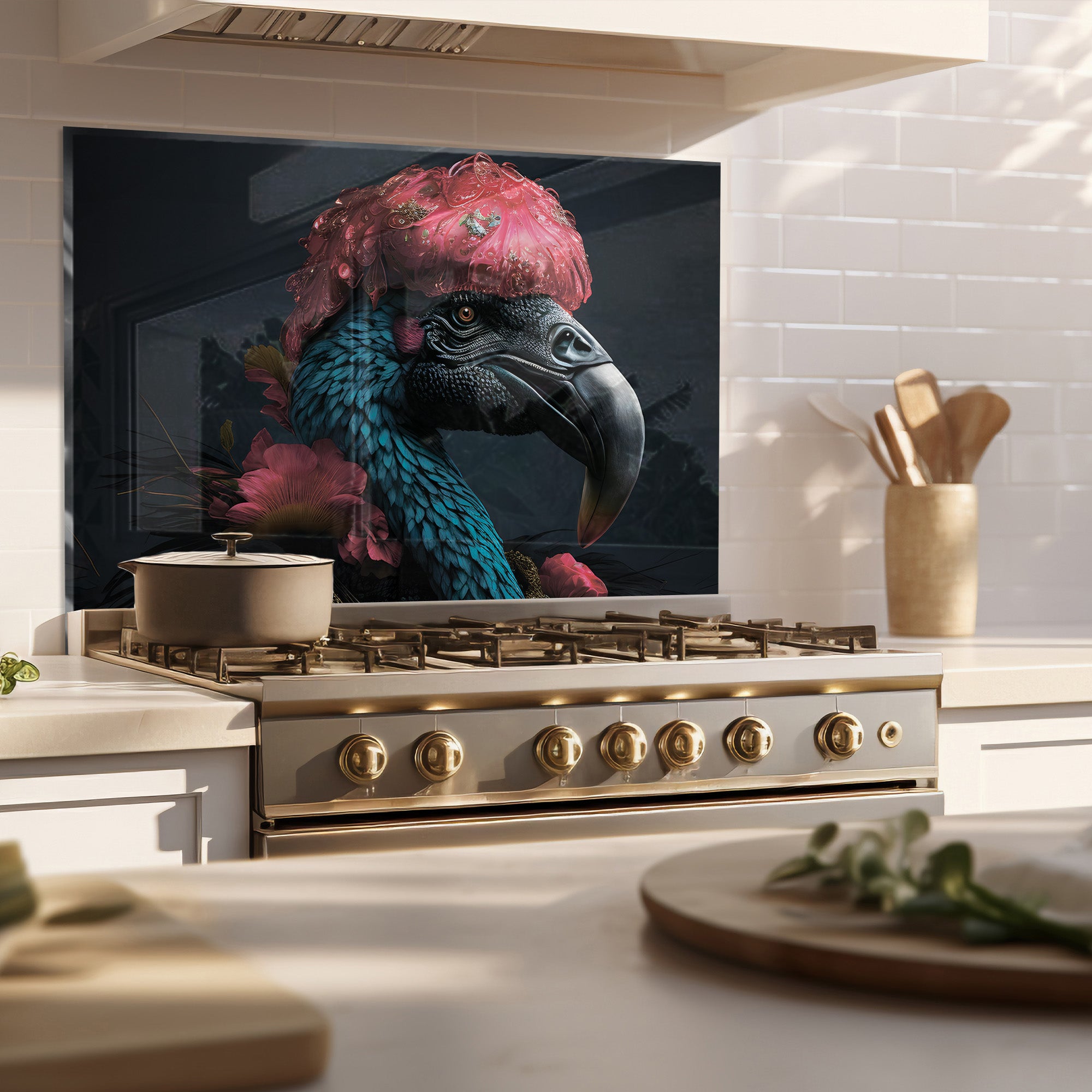 Royal Parrot Glass Backsplash – Bold Exotic Bird Kitchen Panel