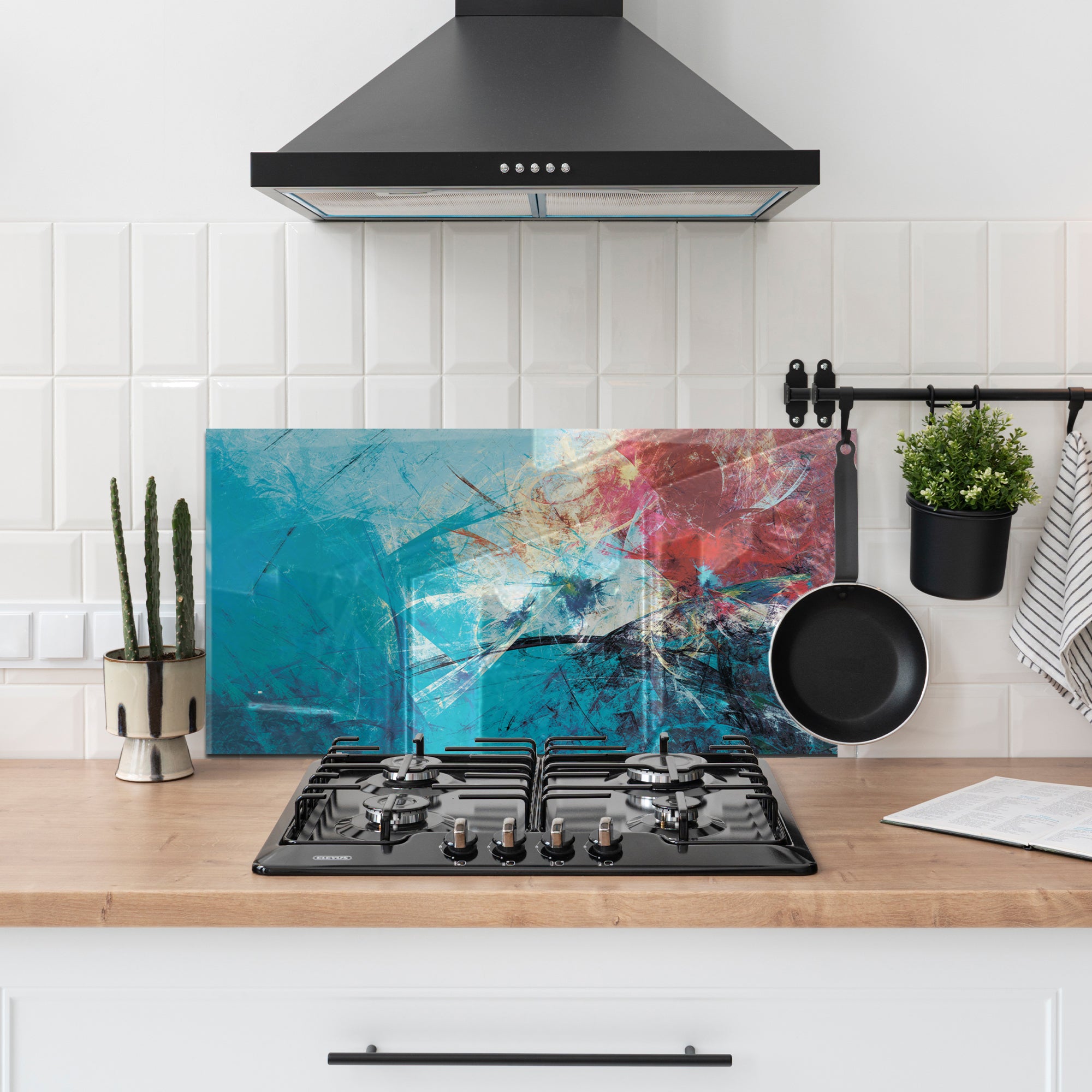 Color Burst Abstract Tempered Glass Backsplash – Vibrant Heat-Resistant Kitchen Panel