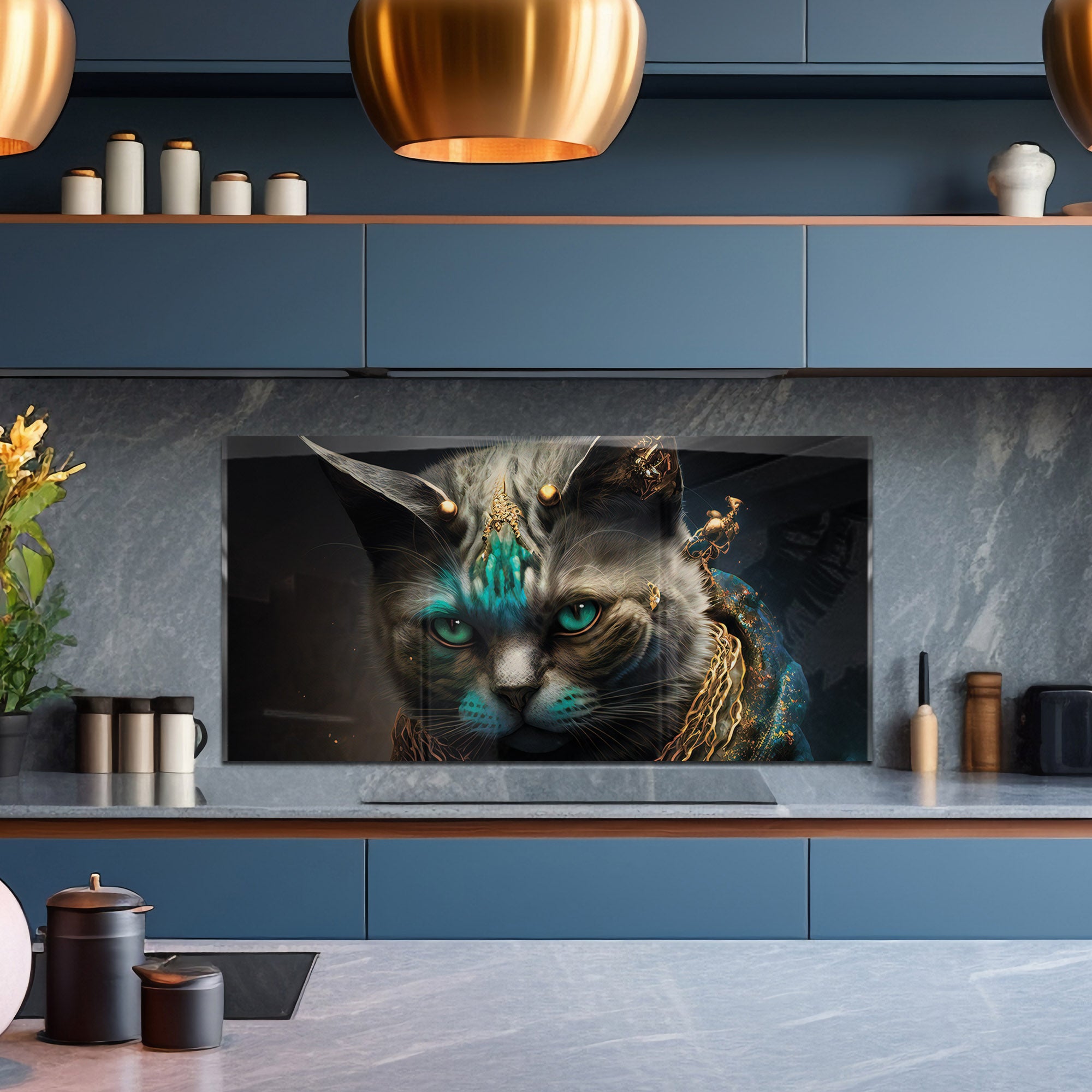 Royal Cat Fantasy Tempered Glass Backsplash – Unique Kitchen Wall Protector