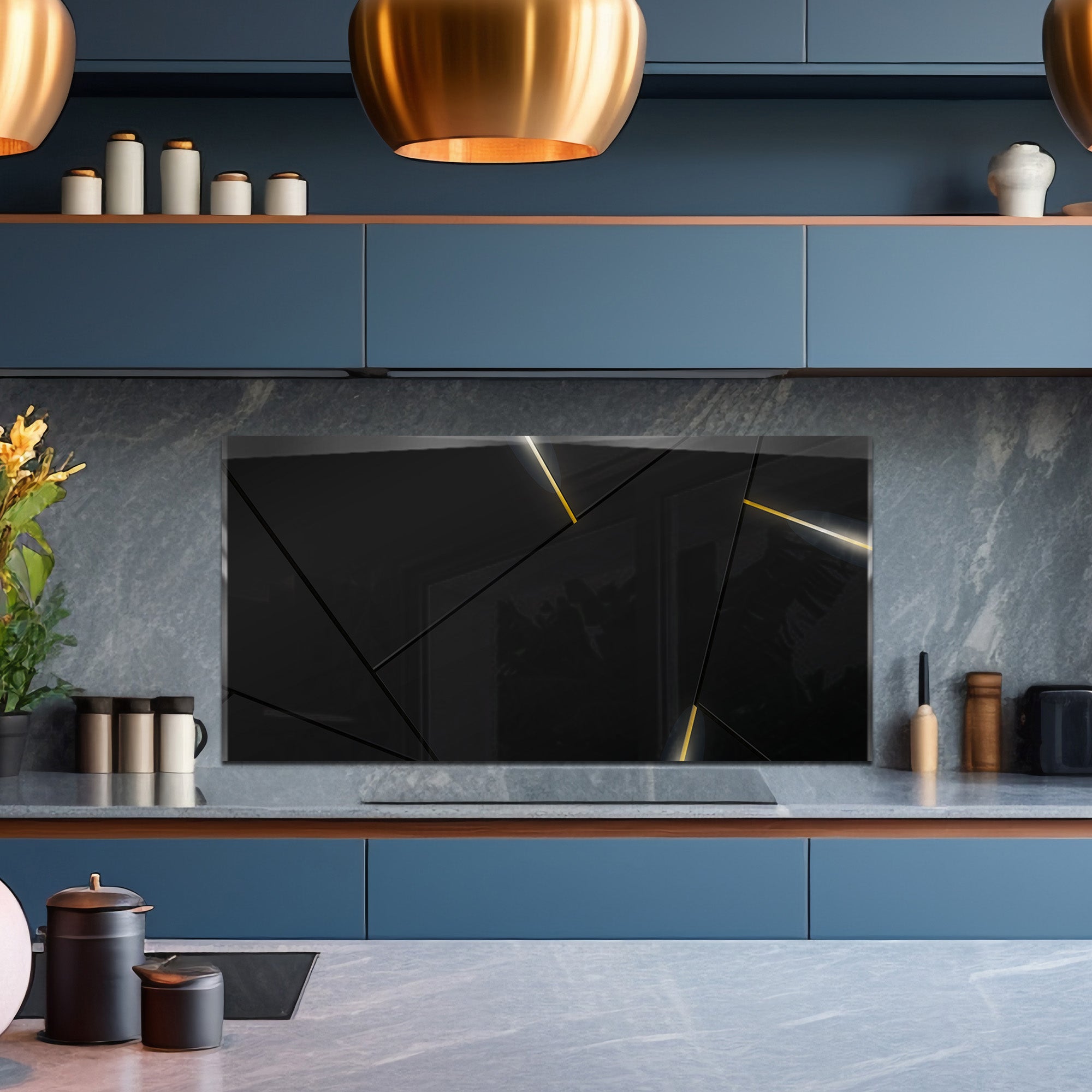 Black & Gold Minimal – Glass Kitchen Backsplash Panel