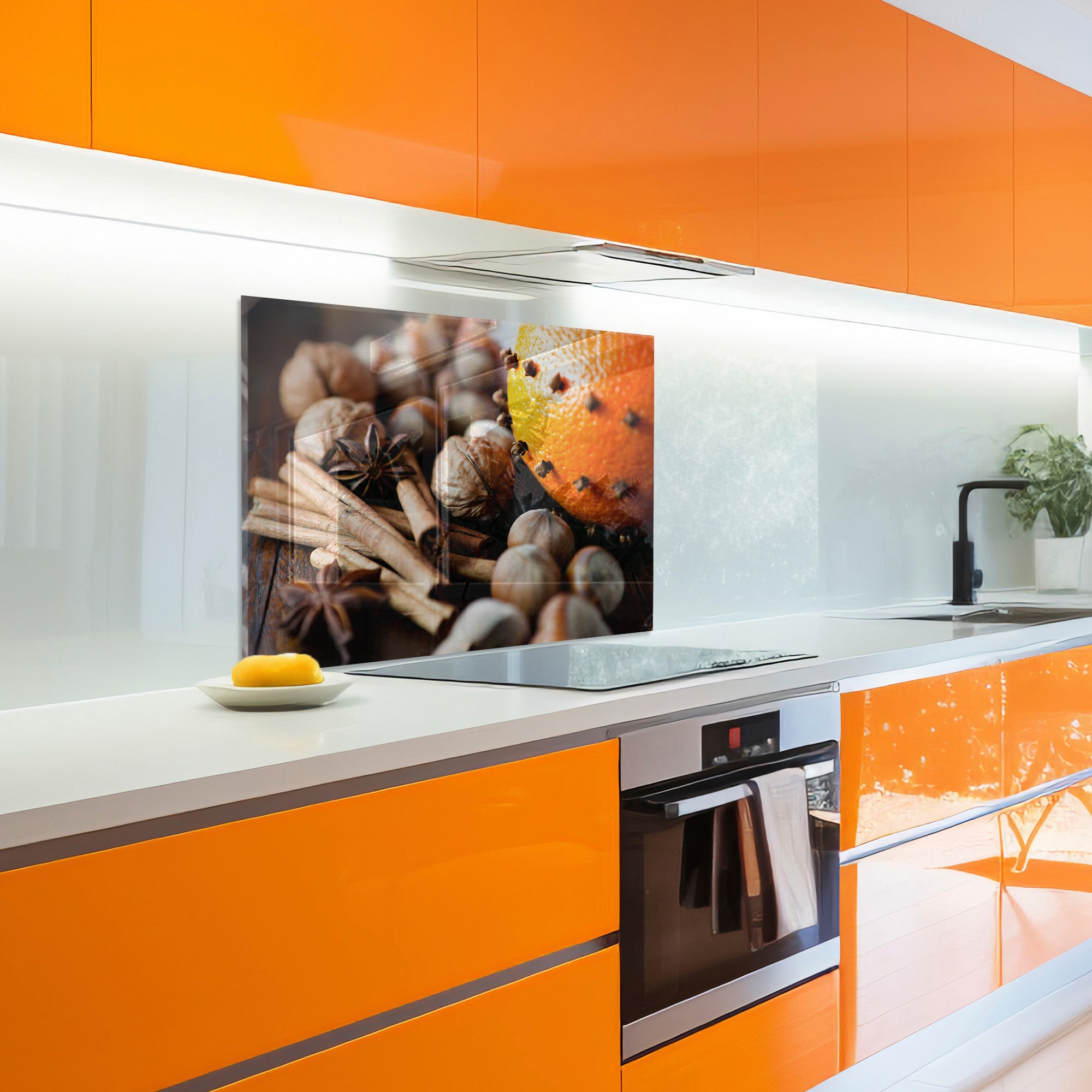 Spices & Nuts Tempered Glass Backsplash – Warm Gourmet Kitchen Panel