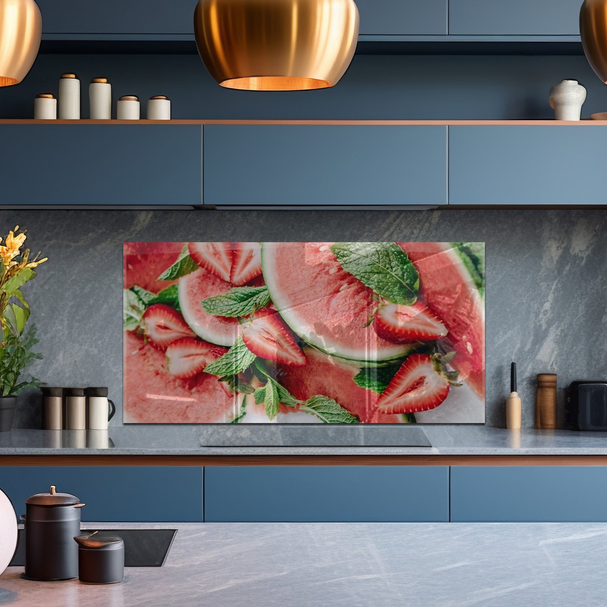 Watermelon & Strawberry Tempered Glass Backsplash – Fresh Summer Kitchen Panel