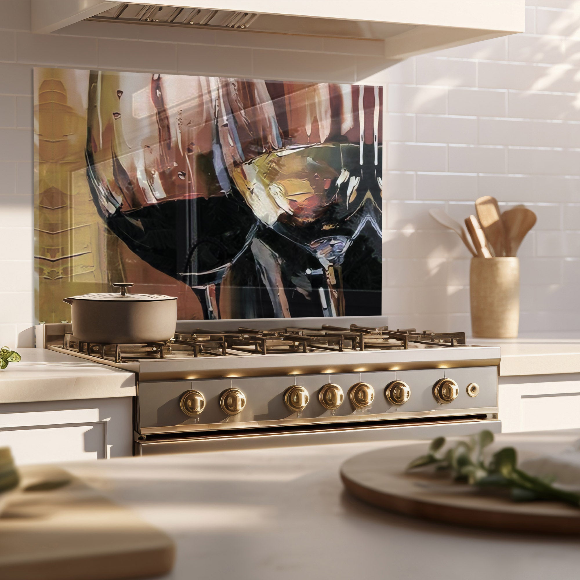 Wine Glasses Tempered Glass Backsplash – Abstract Art Kitchen Panel
