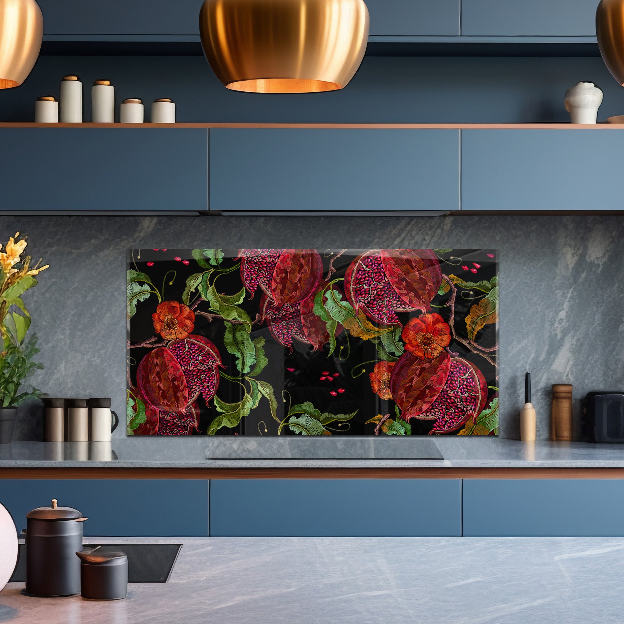Pomegranate Tempered Glass Backsplash – Exotic Fruit Kitchen Panel
