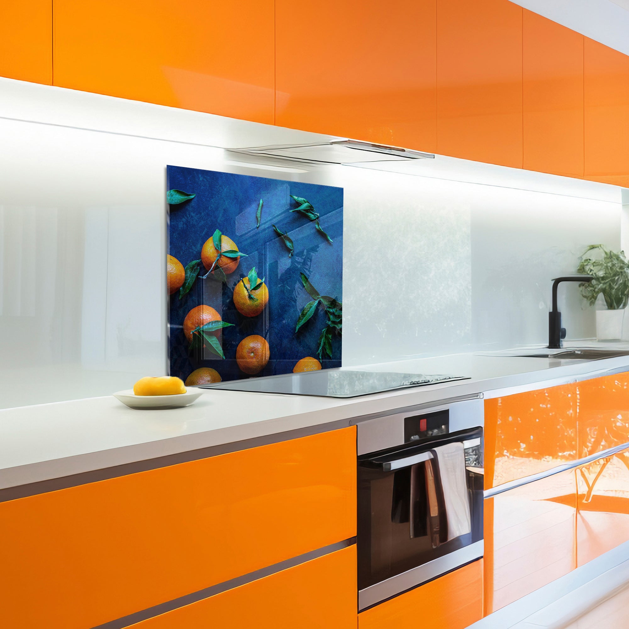 Tangerine Kitchen Tempered Glass Backsplash – Citrus Fruit Wall Panel