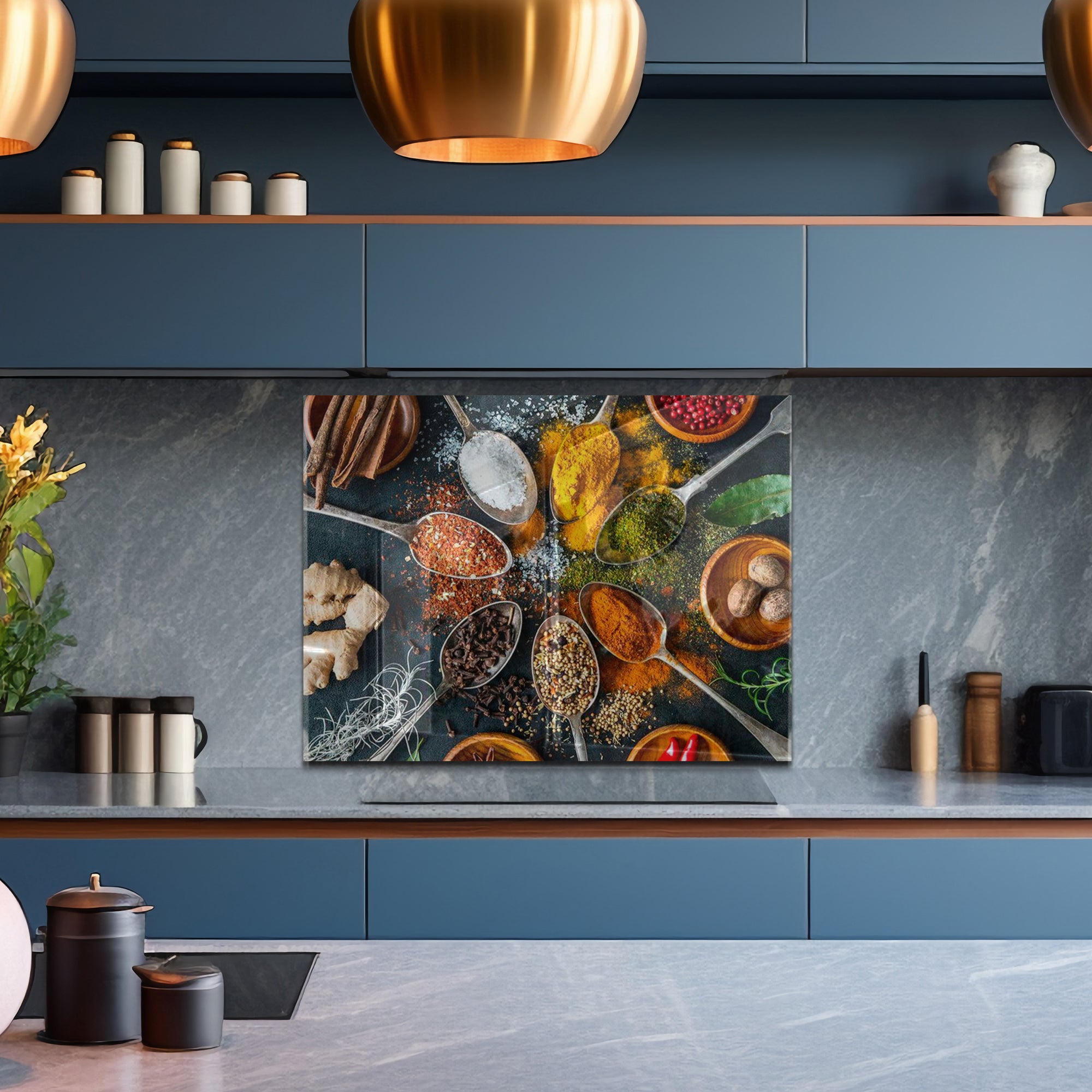 Colorful Spices Tempered Glass Backsplash – Culinary Art Kitchen Wall Panel