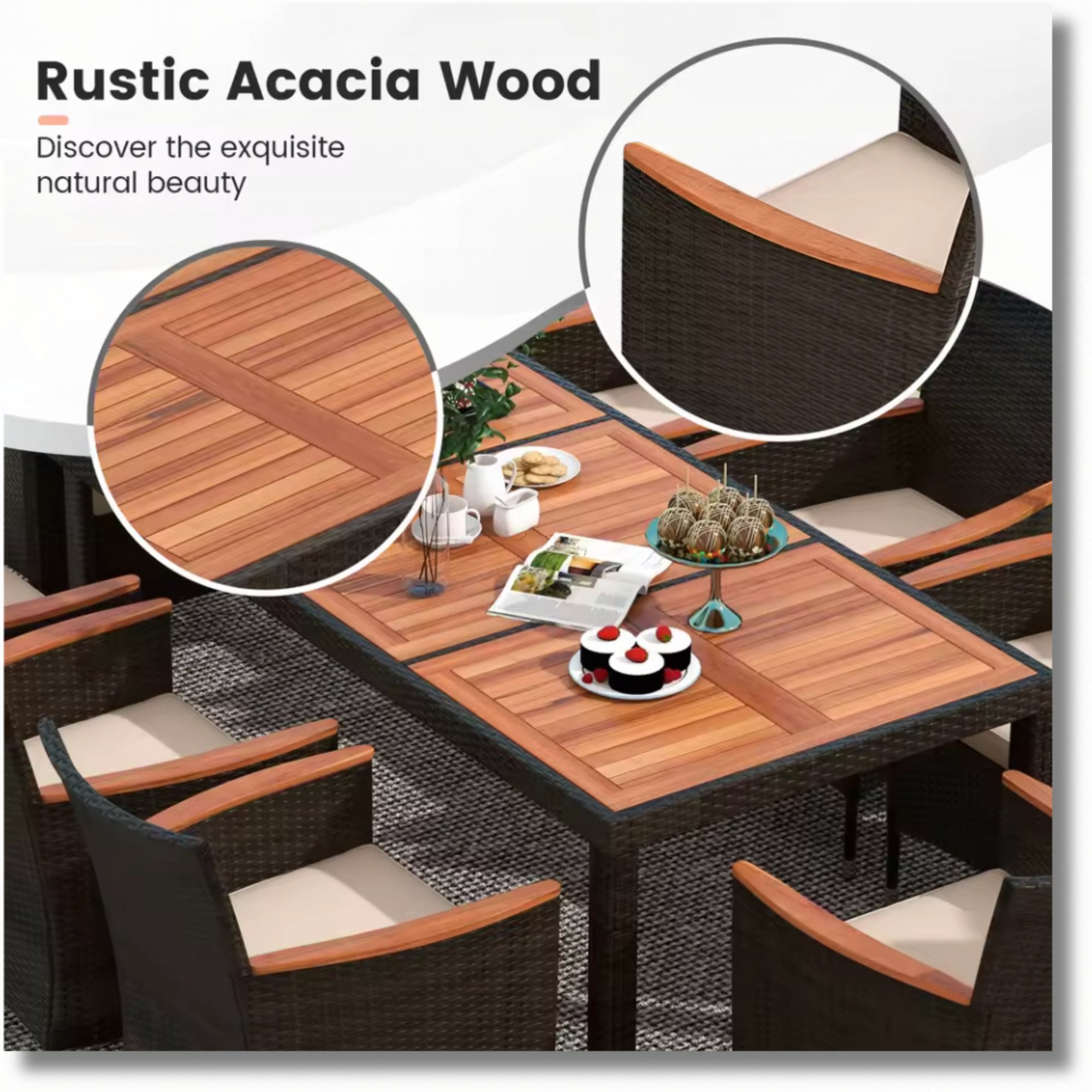 9PCS Patio Dining Set by Add2Home – Acacia Wood Table & Rattan Chairs