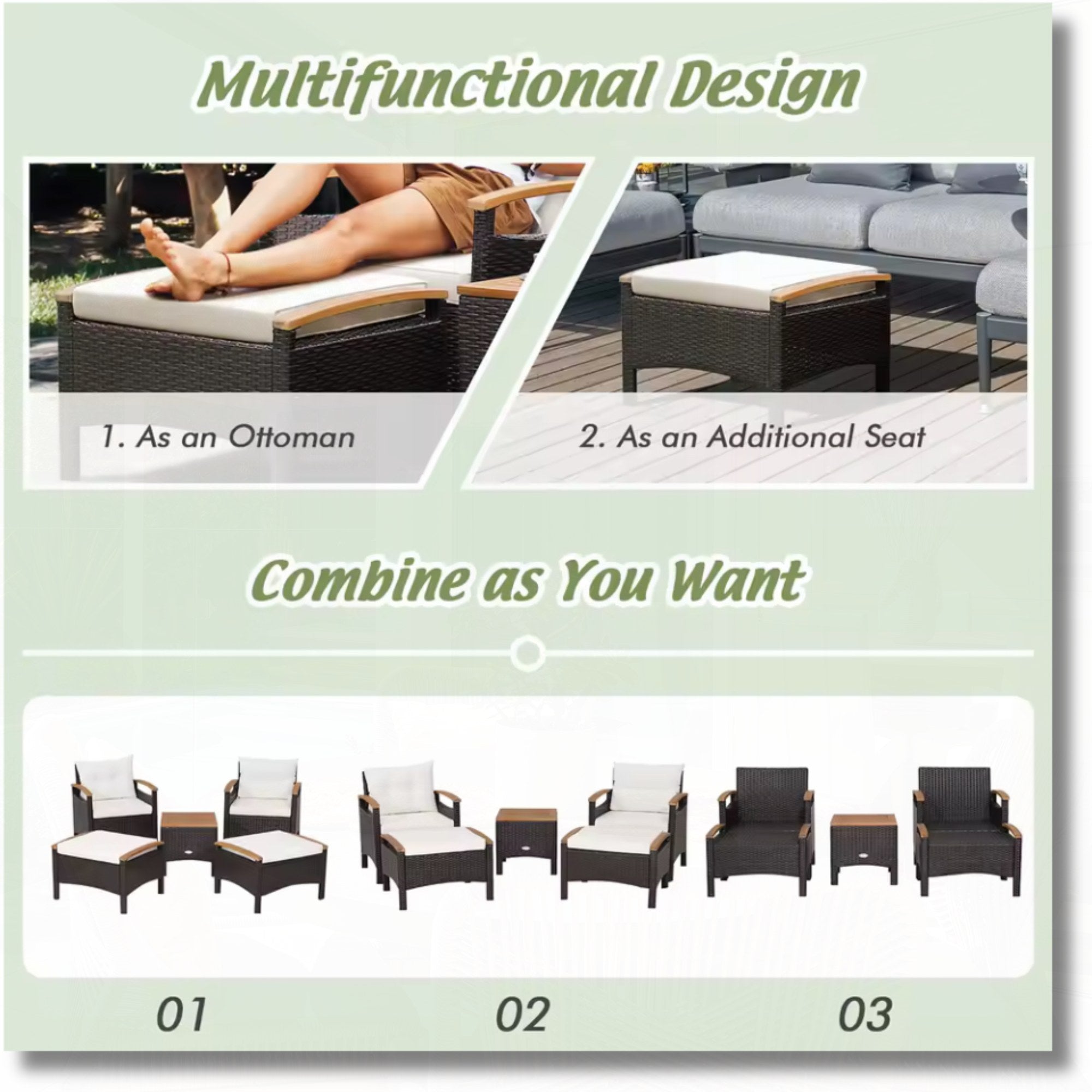 5PCS Patio Sofa Set by Add2Home – Rattan Chairs & Ottomans with Wood Top Table