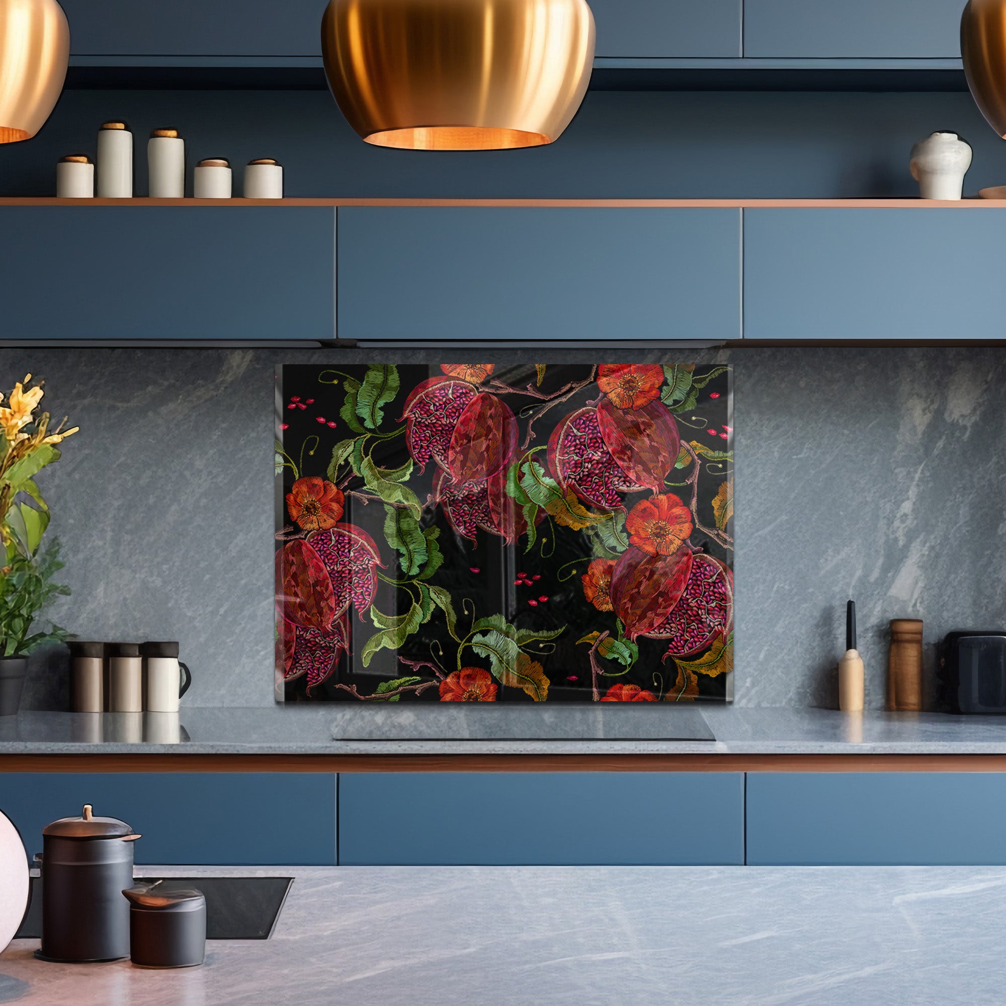 Pomegranate Tempered Glass Backsplash – Exotic Fruit Kitchen Panel