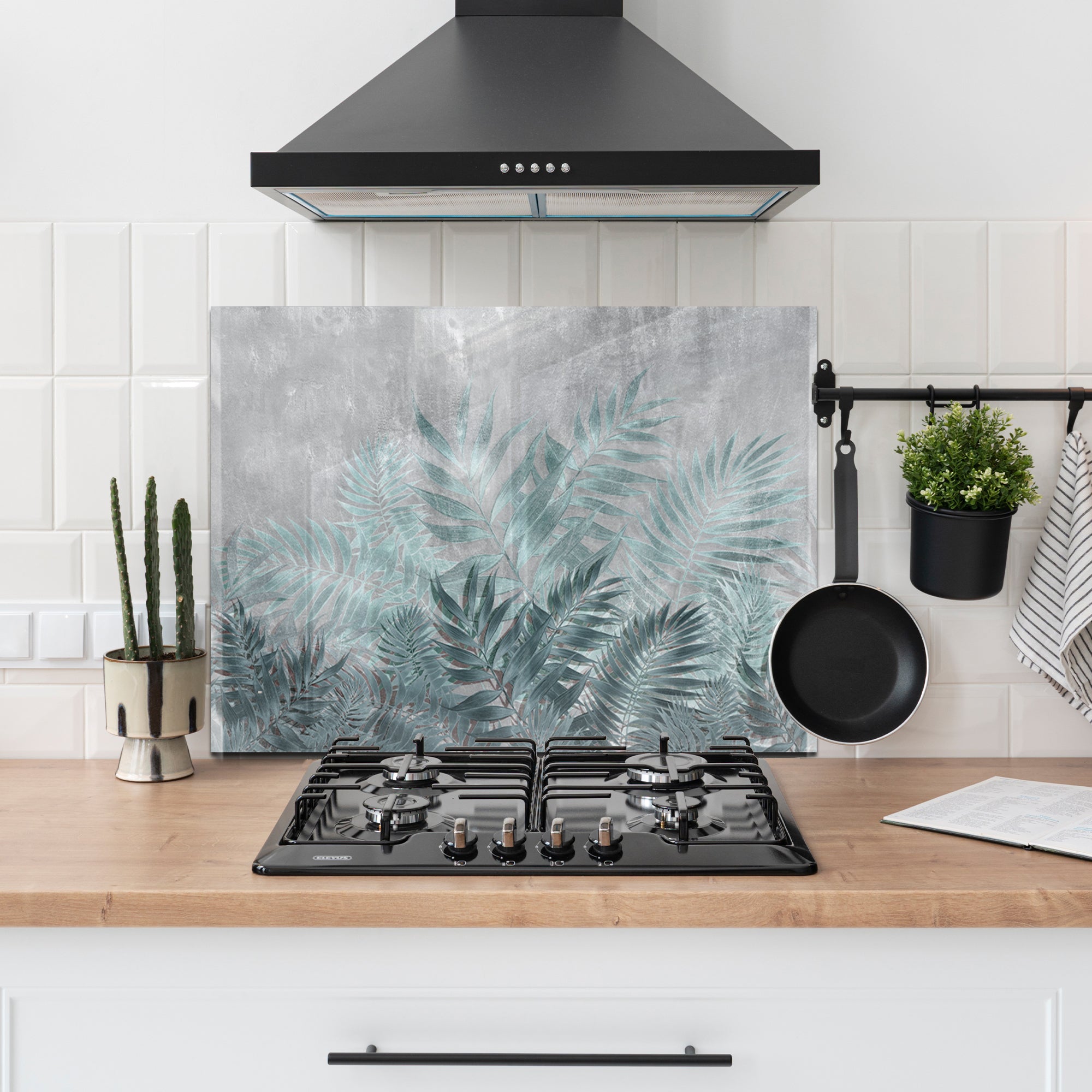 Tropical Leaves Tempered Glass Backsplash – Modern Botanical Kitchen Panel