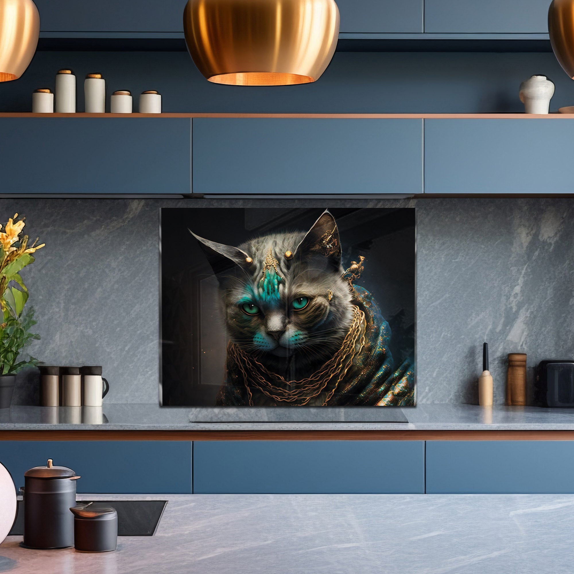 Royal Cat Fantasy Tempered Glass Backsplash – Unique Kitchen Wall Protector
