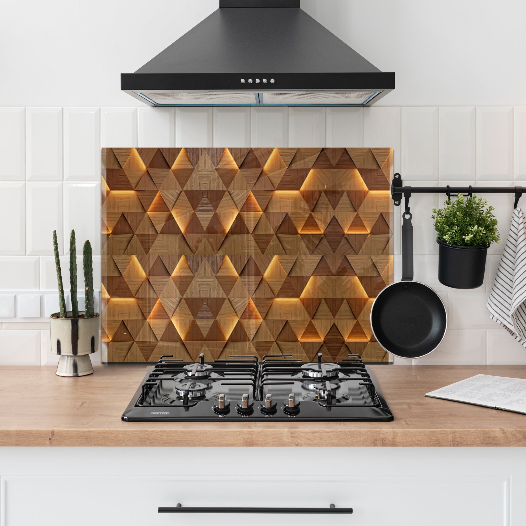 Geometric Wood Pattern Tempered Glass Backsplash
