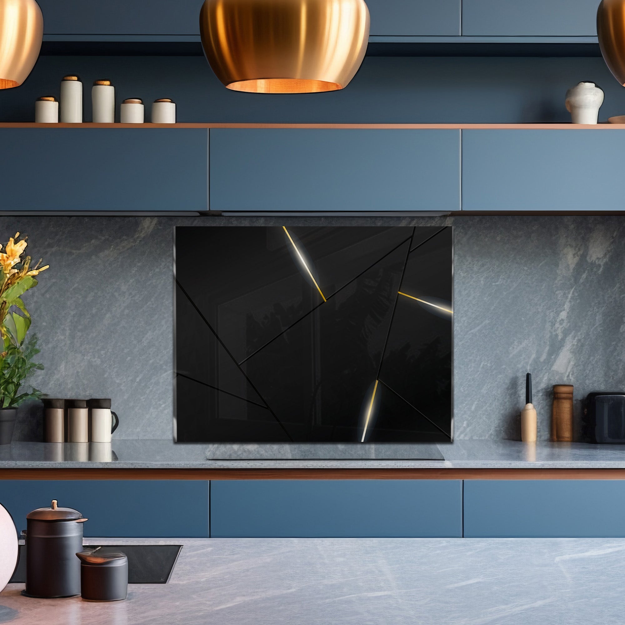 Black & Gold Minimal – Glass Kitchen Backsplash Panel