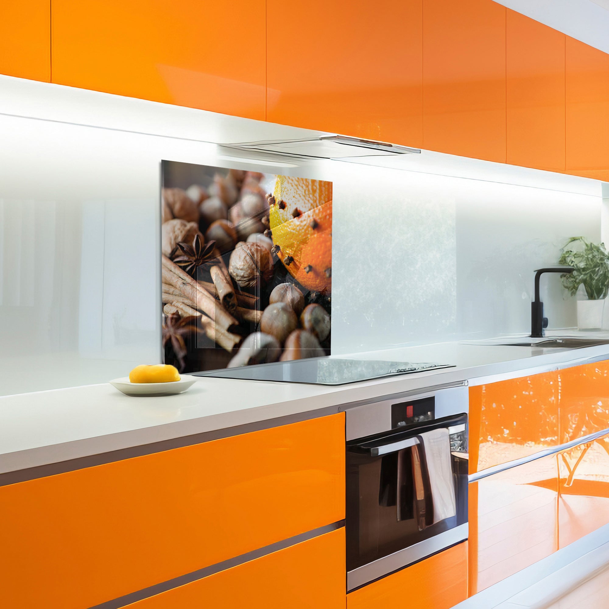 Spices & Nuts Tempered Glass Backsplash – Warm Gourmet Kitchen Panel