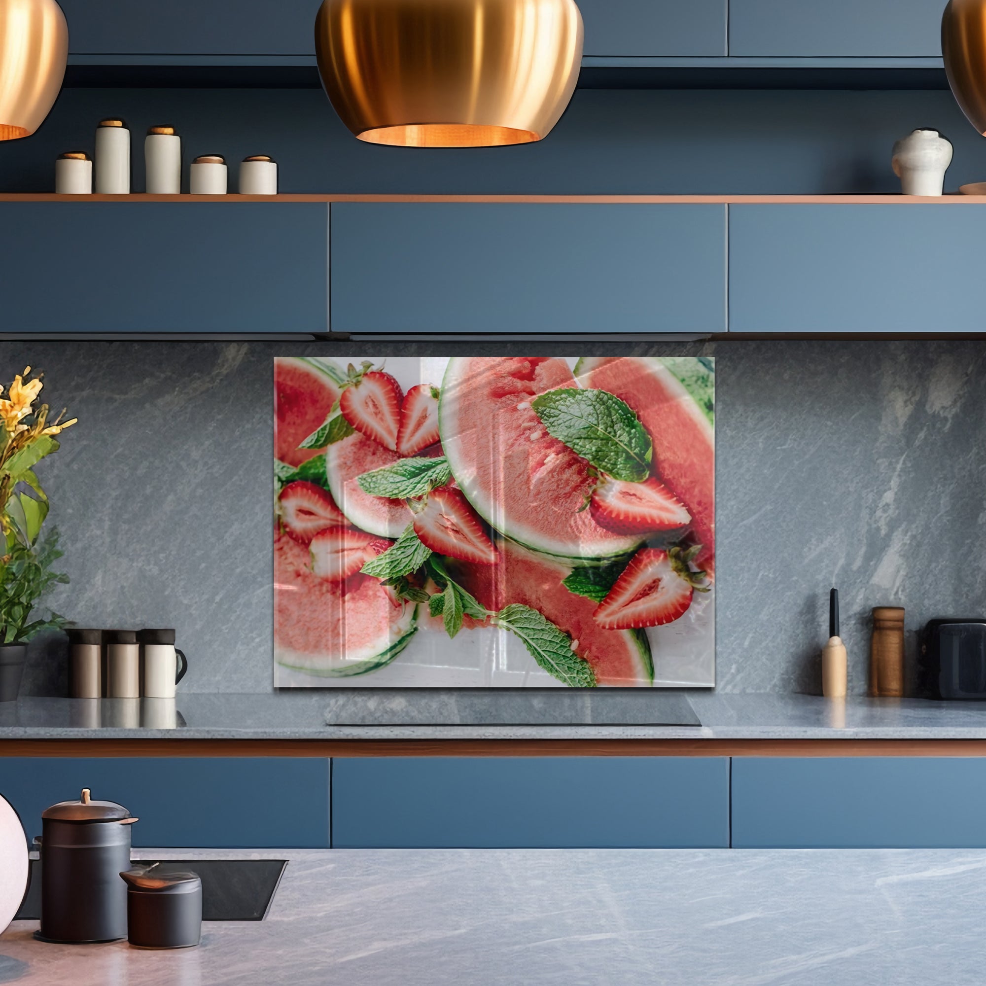 Watermelon & Strawberry Tempered Glass Backsplash – Fresh Summer Kitchen Panel
