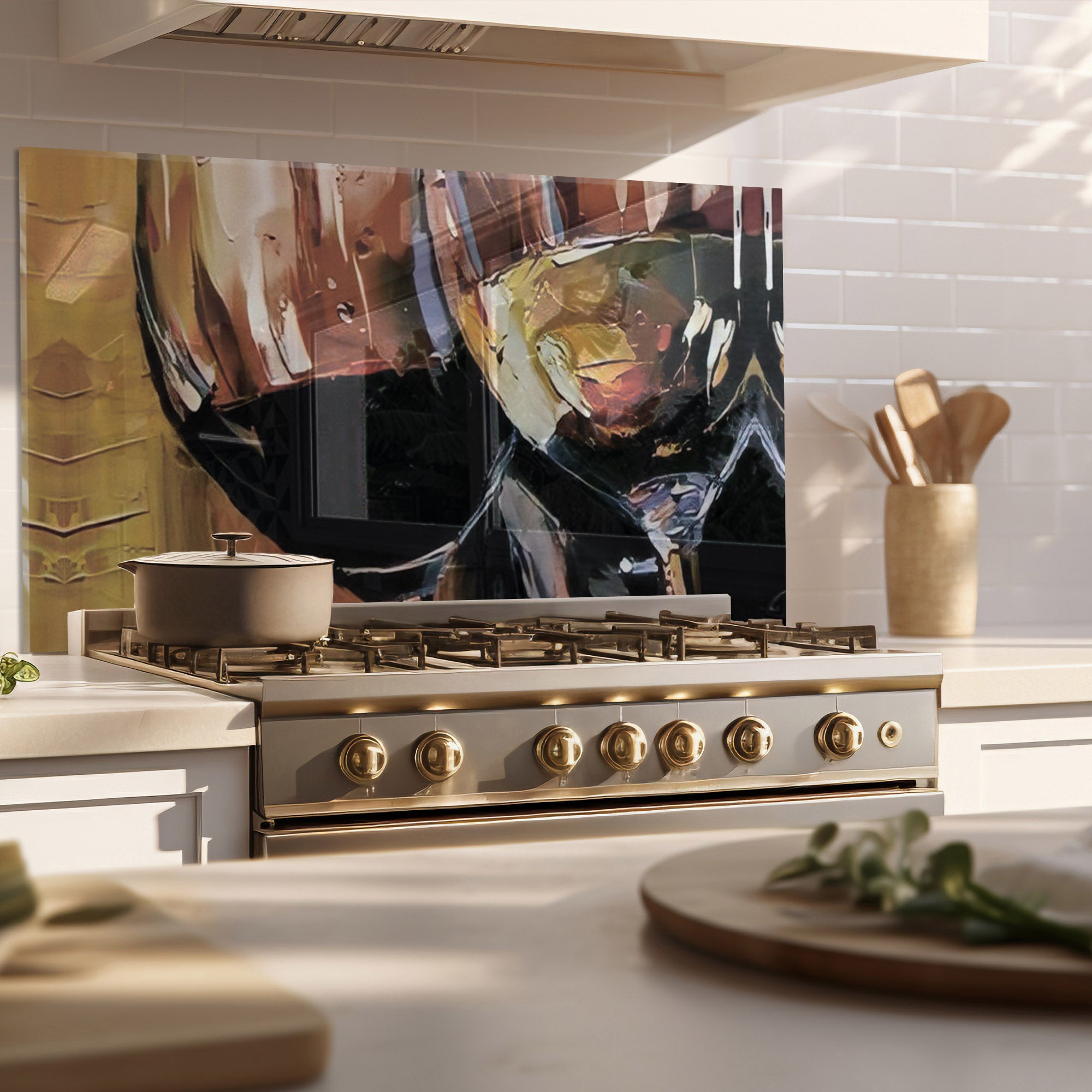 Wine Glasses Tempered Glass Backsplash – Abstract Art Kitchen Panel