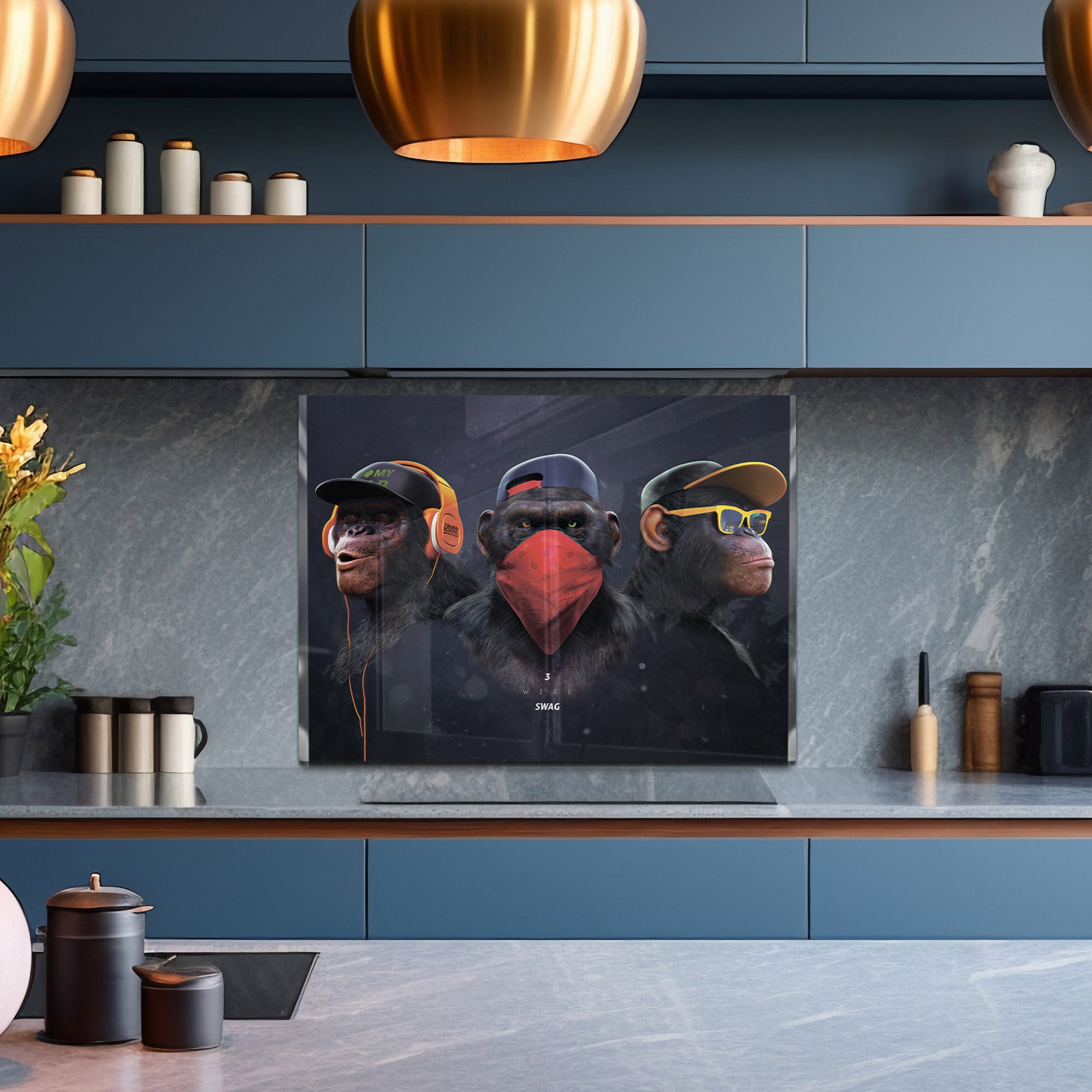 Urban Monkeys Tempered Glass Backsplash – Hip-Hop Street Art Kitchen Panel