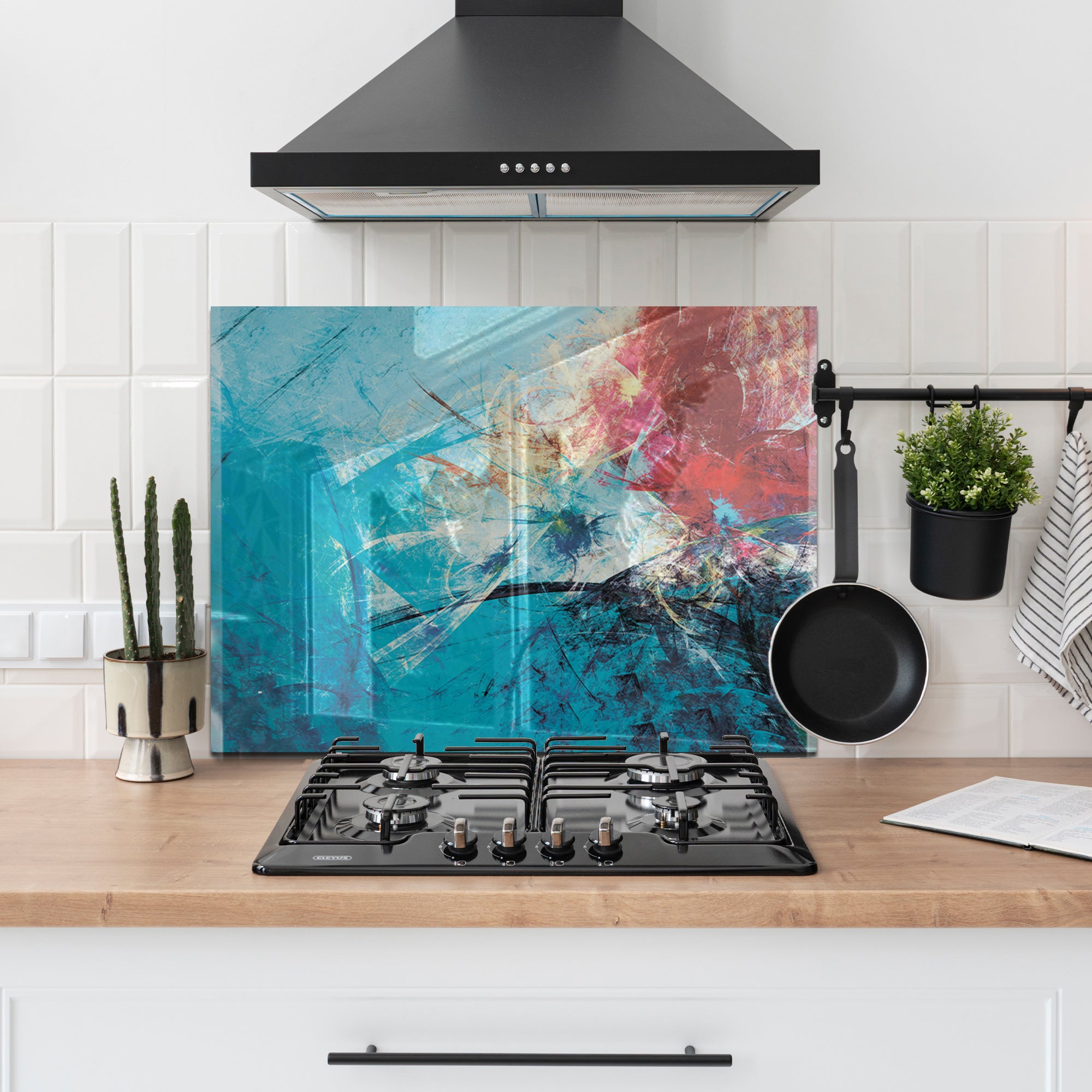 Color Burst Abstract Tempered Glass Backsplash – Vibrant Heat-Resistant Kitchen Panel