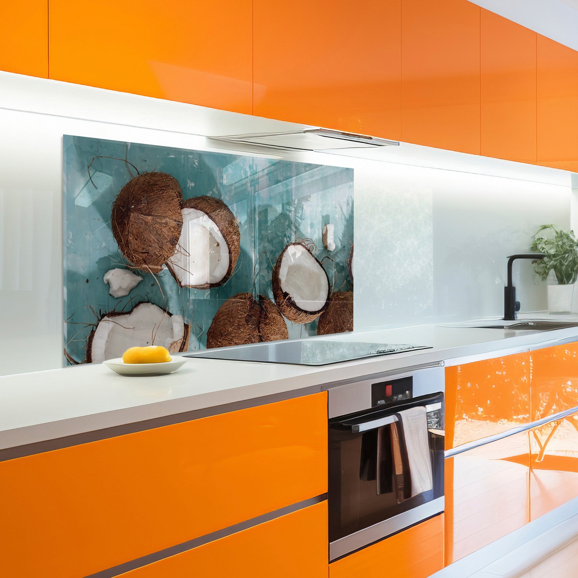 Coconut Beach Tempered Glass Backsplash – Tropical Kitchen Wall Panel