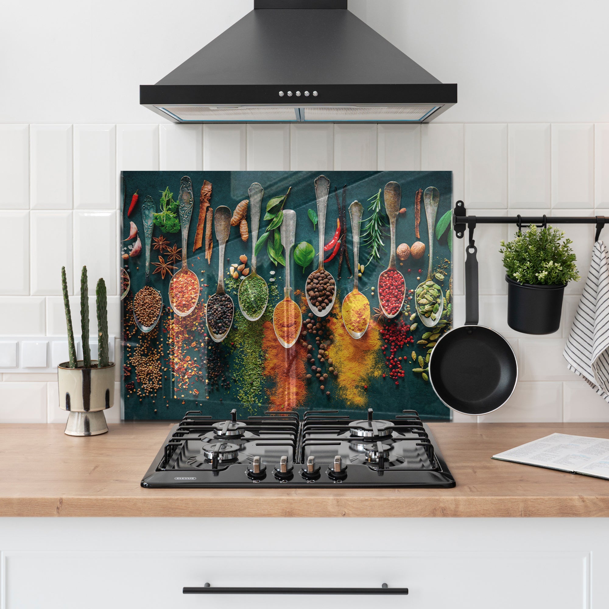 Harmony of Spices Tempered Glass Backsplash – Colorful Kitchen Wall Panel