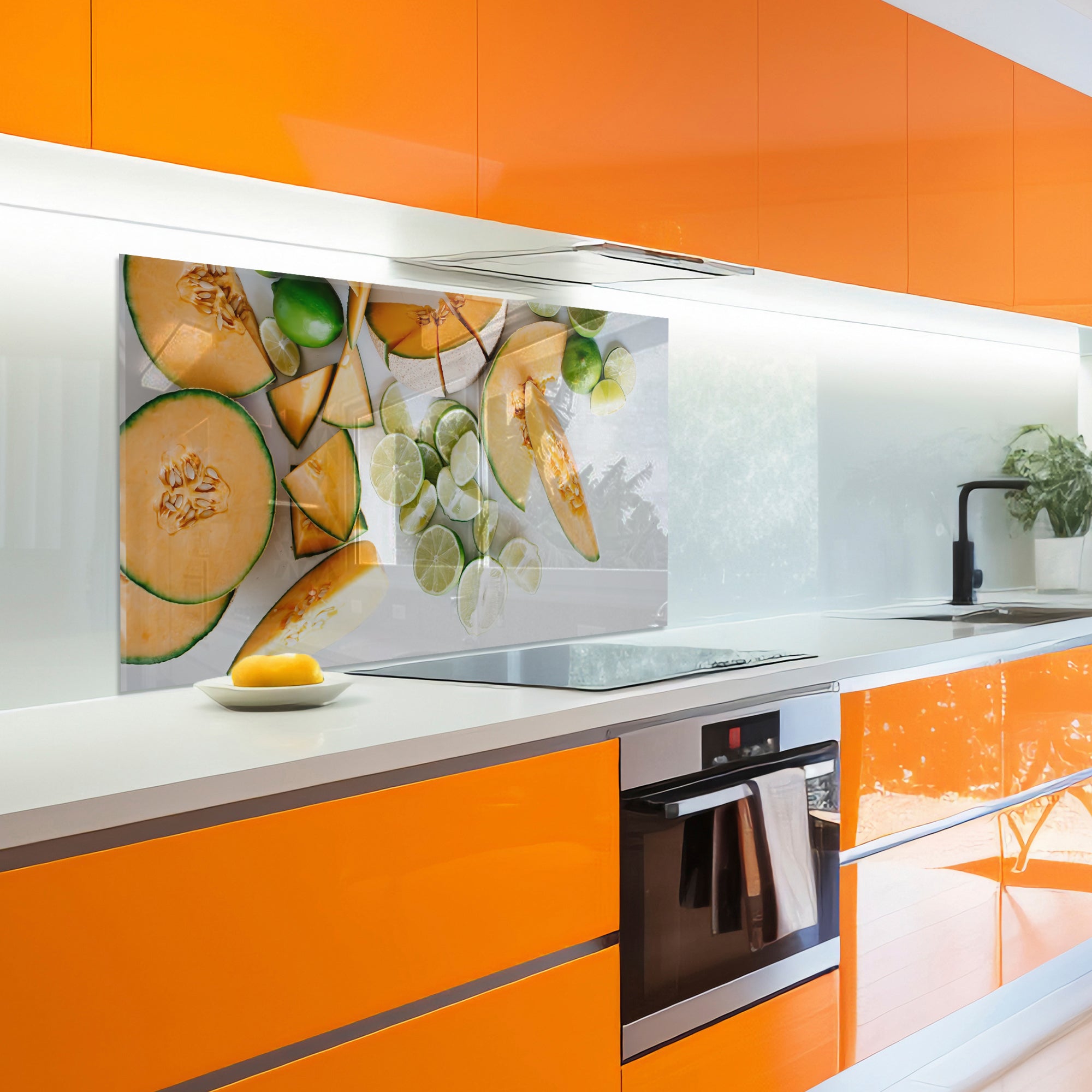 Melon & Lime Tempered Glass Backsplash – Fresh Fruit Kitchen Wall Panel