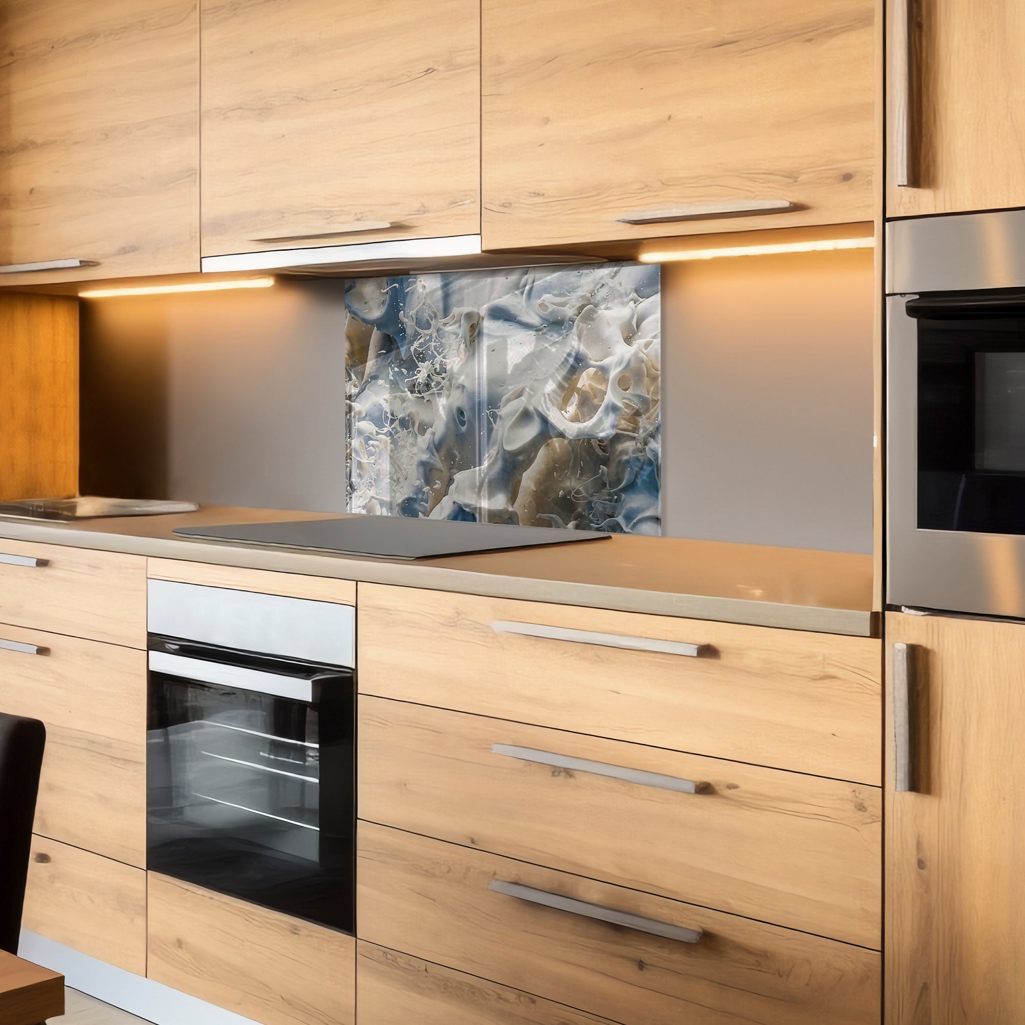 Milk Splash Tempered Glass Backsplash – Abstract Creamy Kitchen Panel