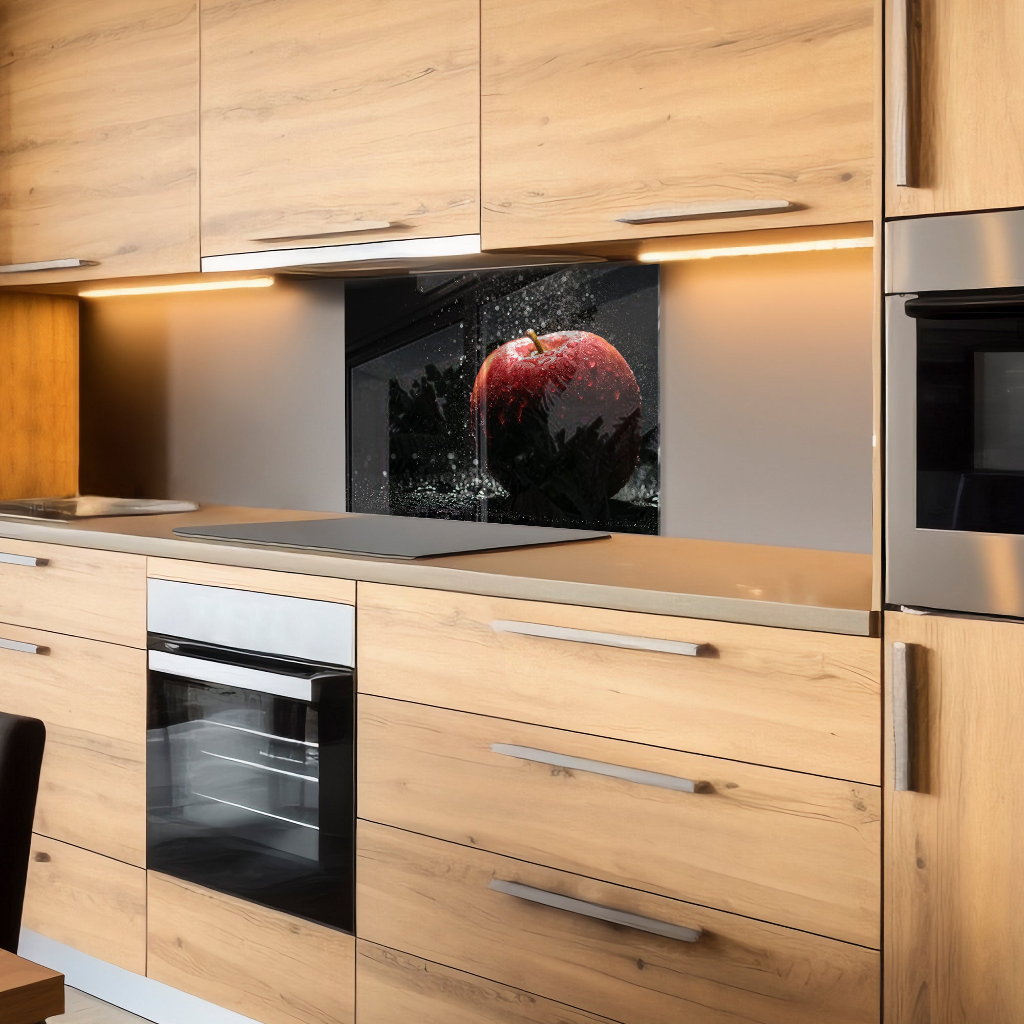 Red Apple Tempered Glass Backsplash – Fresh Fruit Kitchen Splash Panel