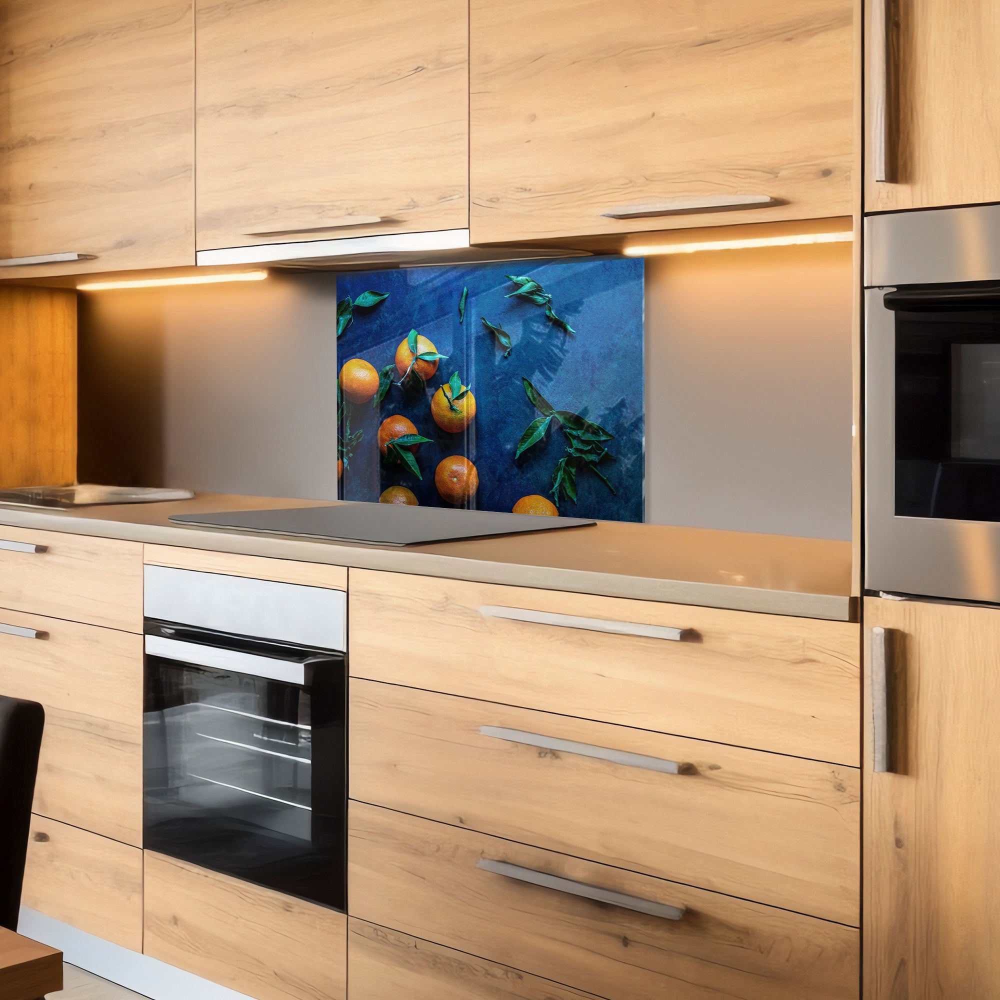 Tangerine Kitchen Tempered Glass Backsplash – Citrus Fruit Wall Panel