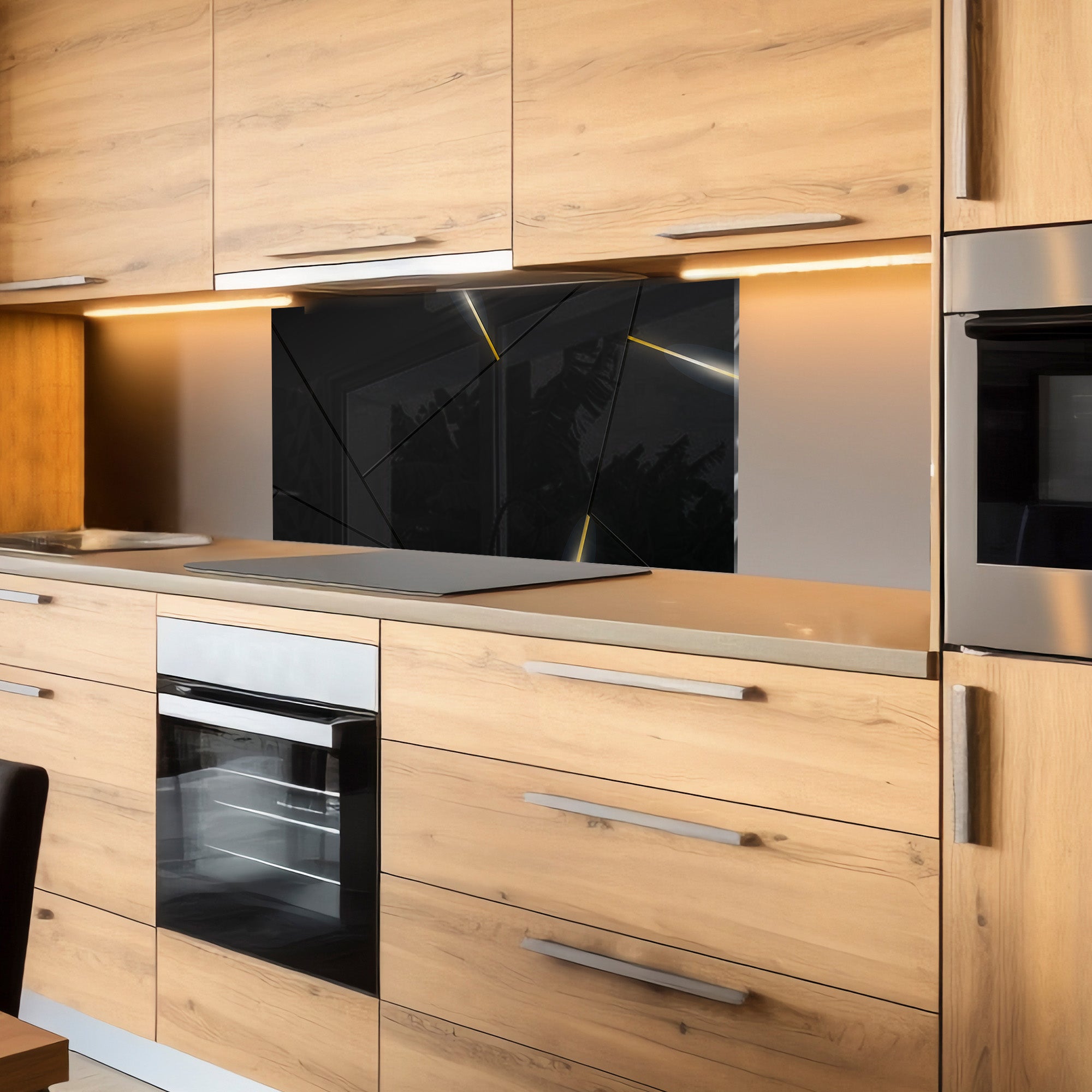 Black & Gold Minimal – Glass Kitchen Backsplash Panel