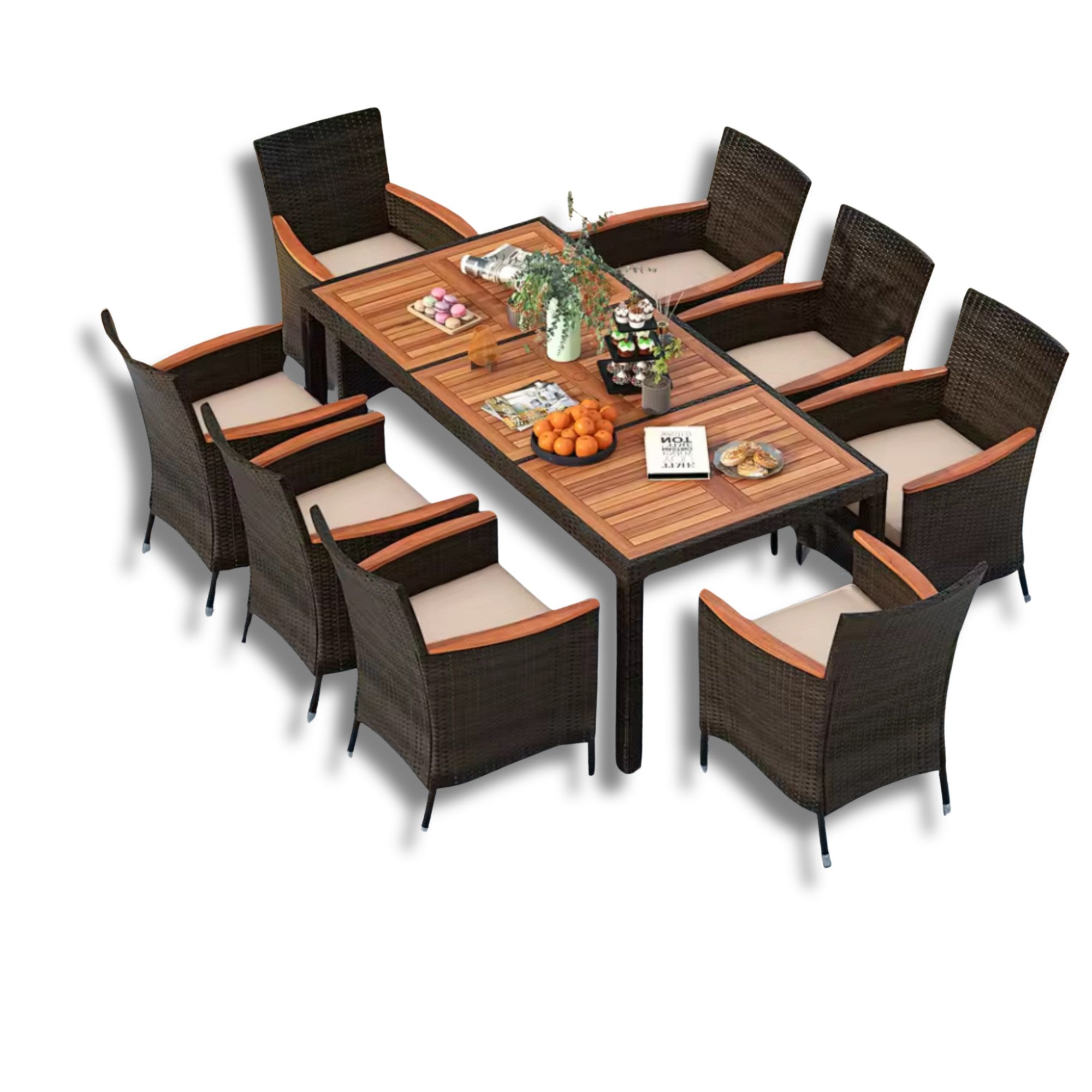9PCS Patio Dining Set by Add2Home – Acacia Wood Table & Rattan Chairs