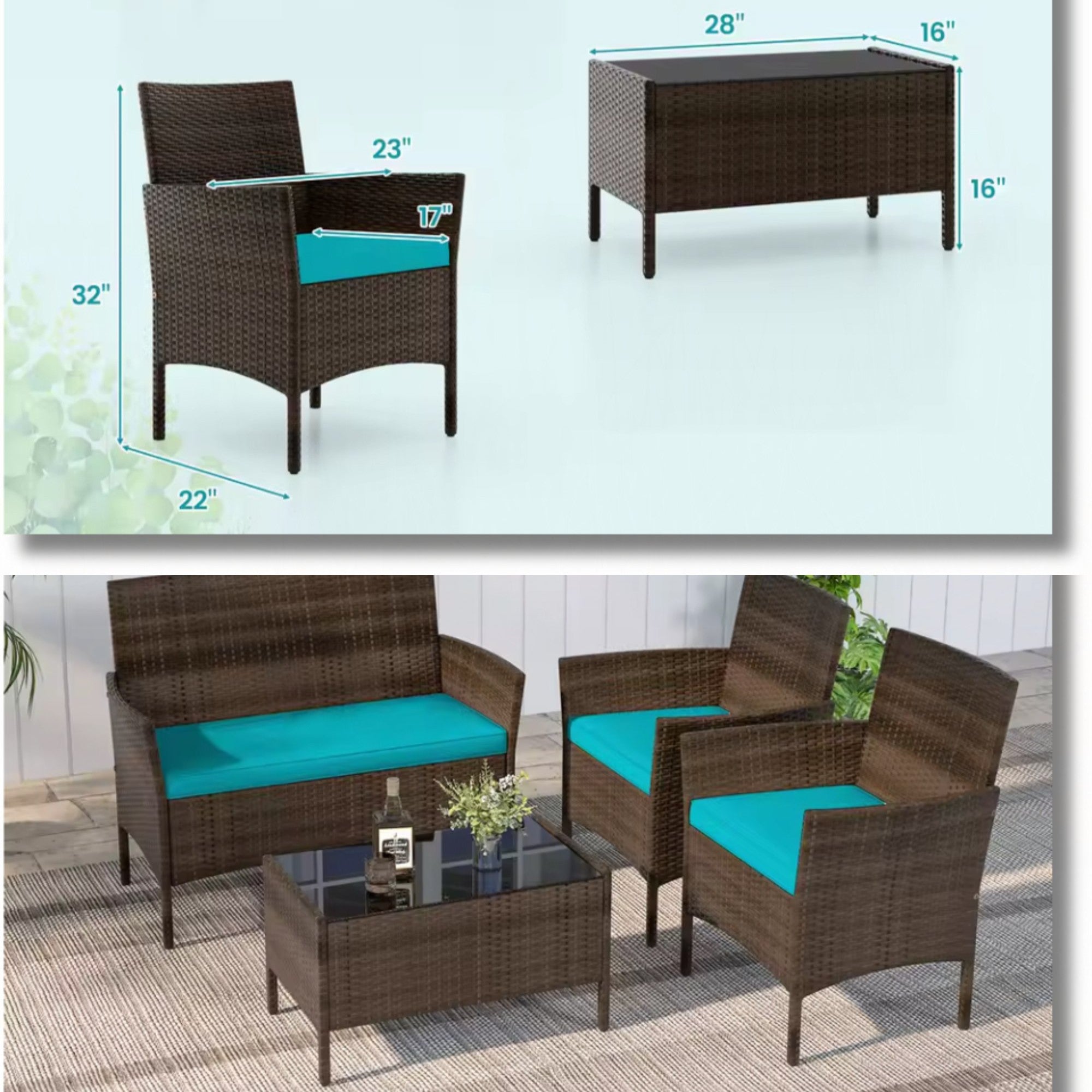 8PCS Outdoor Sectional Set by Add2Home – PE Rattan with Turquoise Cushions