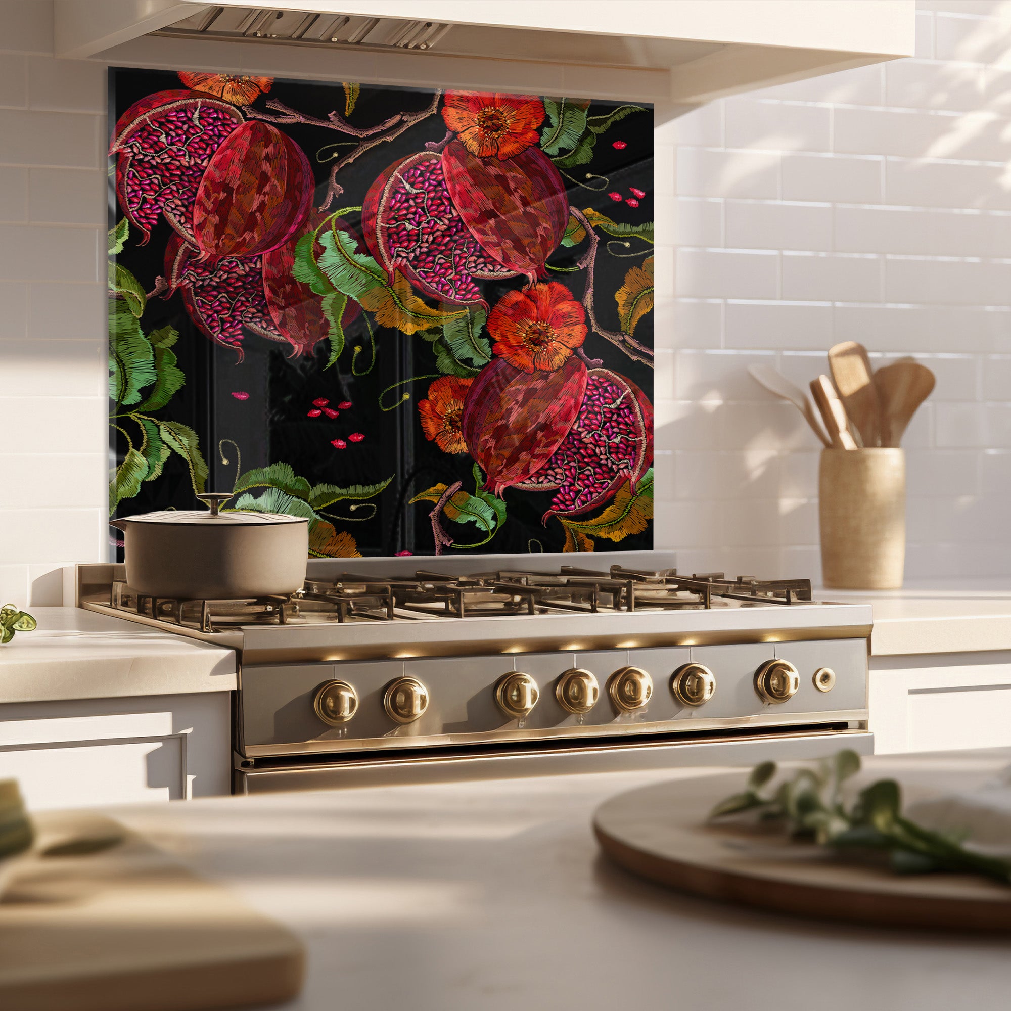 Pomegranate Tempered Glass Backsplash – Exotic Fruit Kitchen Panel