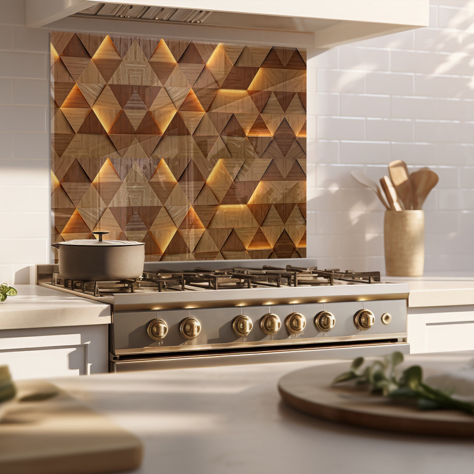 Geometric Wood Pattern Tempered Glass Backsplash
