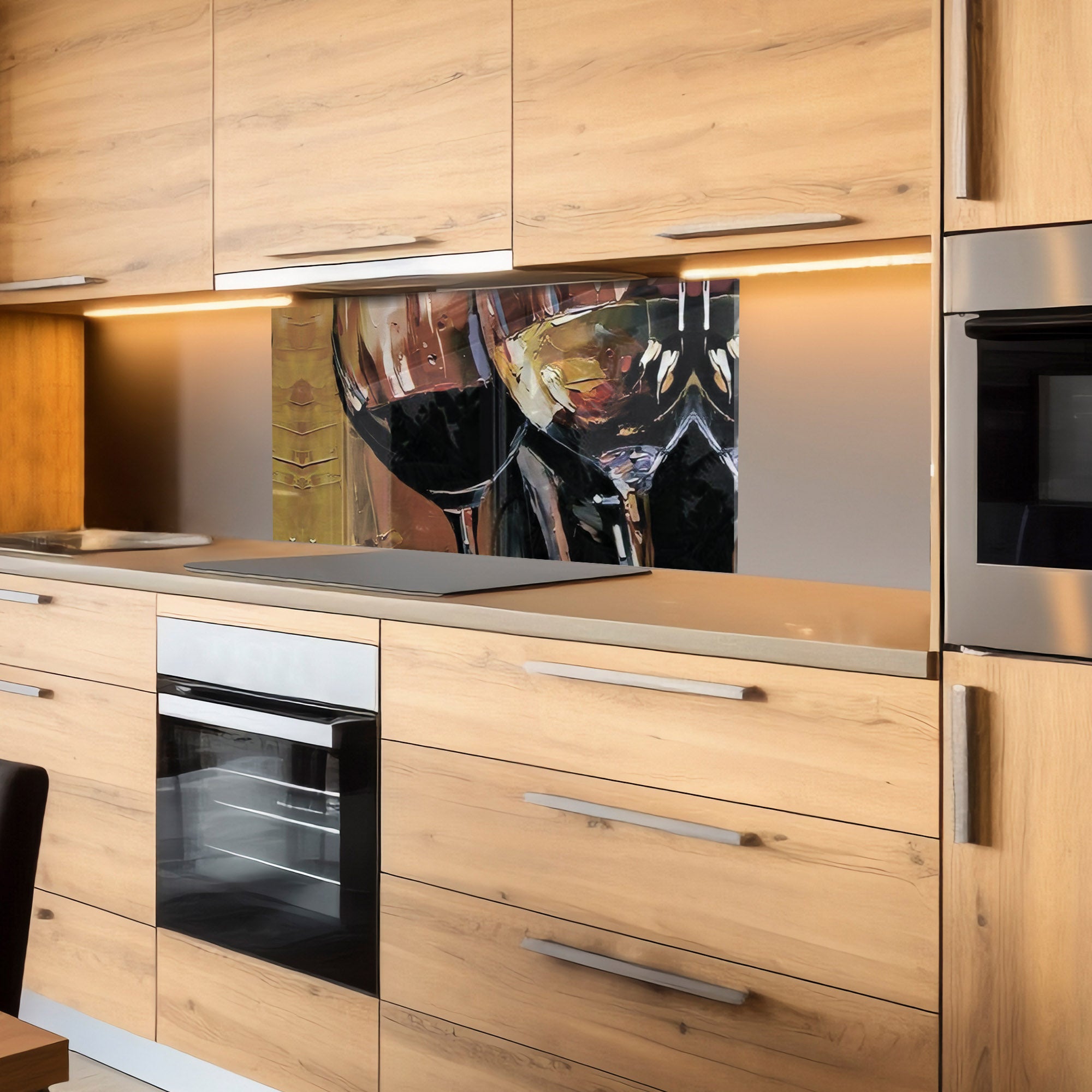 Wine Glasses Tempered Glass Backsplash – Abstract Art Kitchen Panel