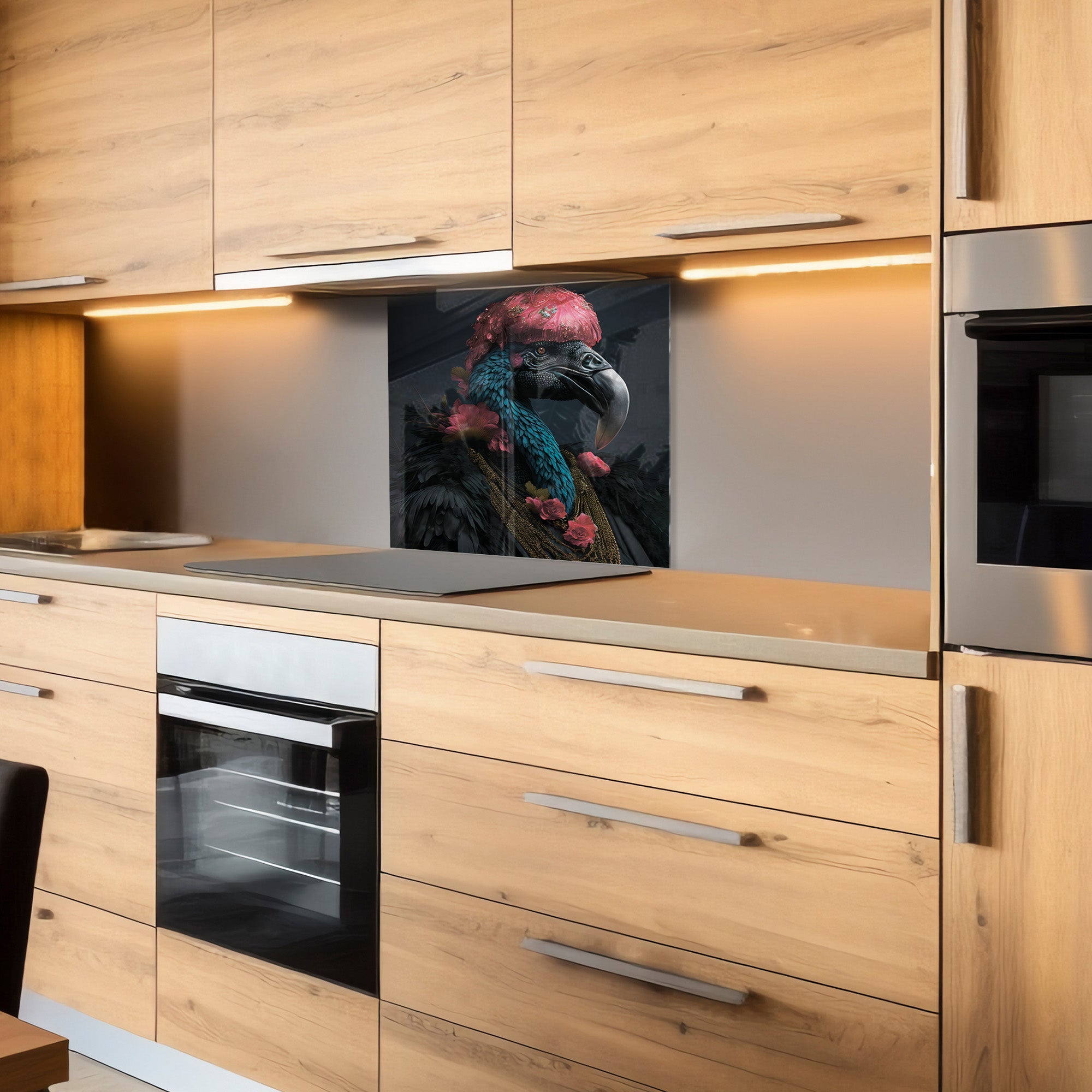 Royal Parrot Glass Backsplash – Bold Exotic Bird Kitchen Panel