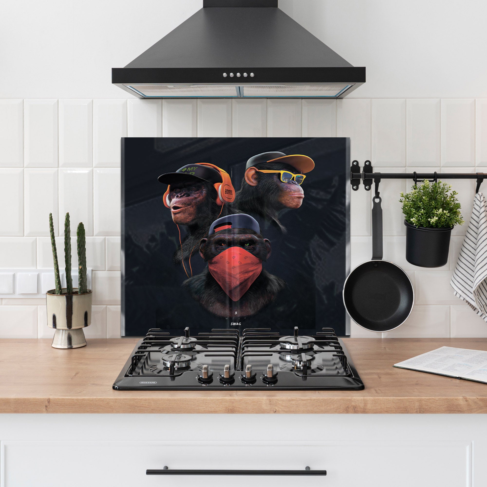 Urban Monkeys Tempered Glass Backsplash – Hip-Hop Street Art Kitchen Panel