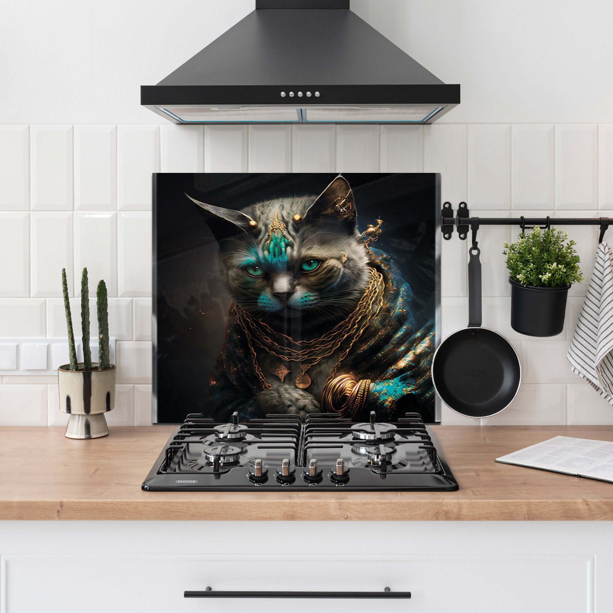 Royal Cat Fantasy Tempered Glass Backsplash – Unique Kitchen Wall Protector