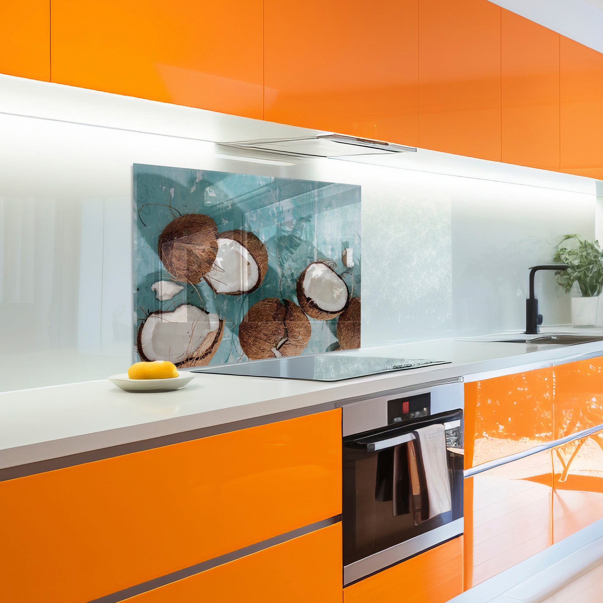 Coconut Beach Tempered Glass Backsplash – Tropical Kitchen Wall Panel