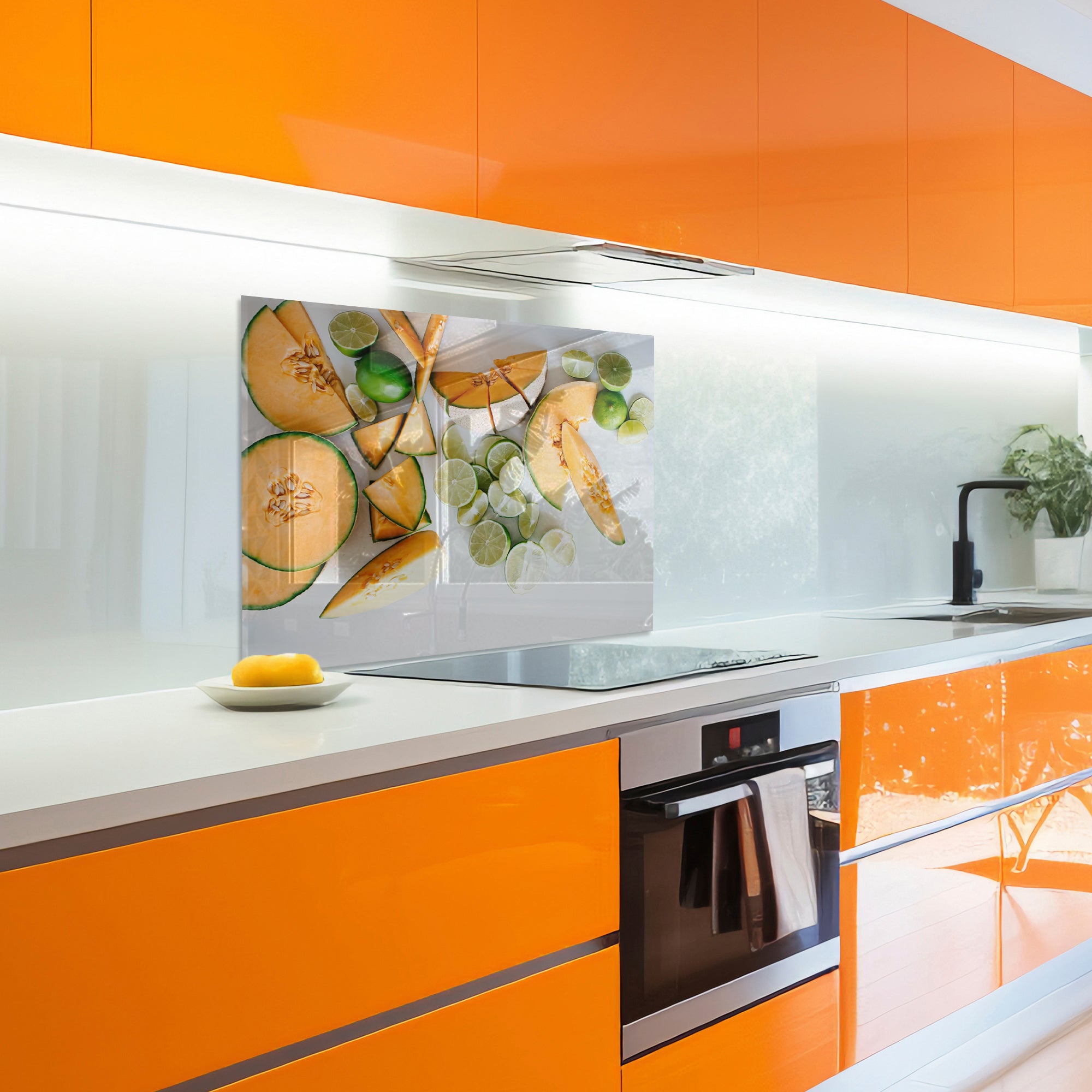Melon & Lime Tempered Glass Backsplash – Fresh Fruit Kitchen Wall Panel